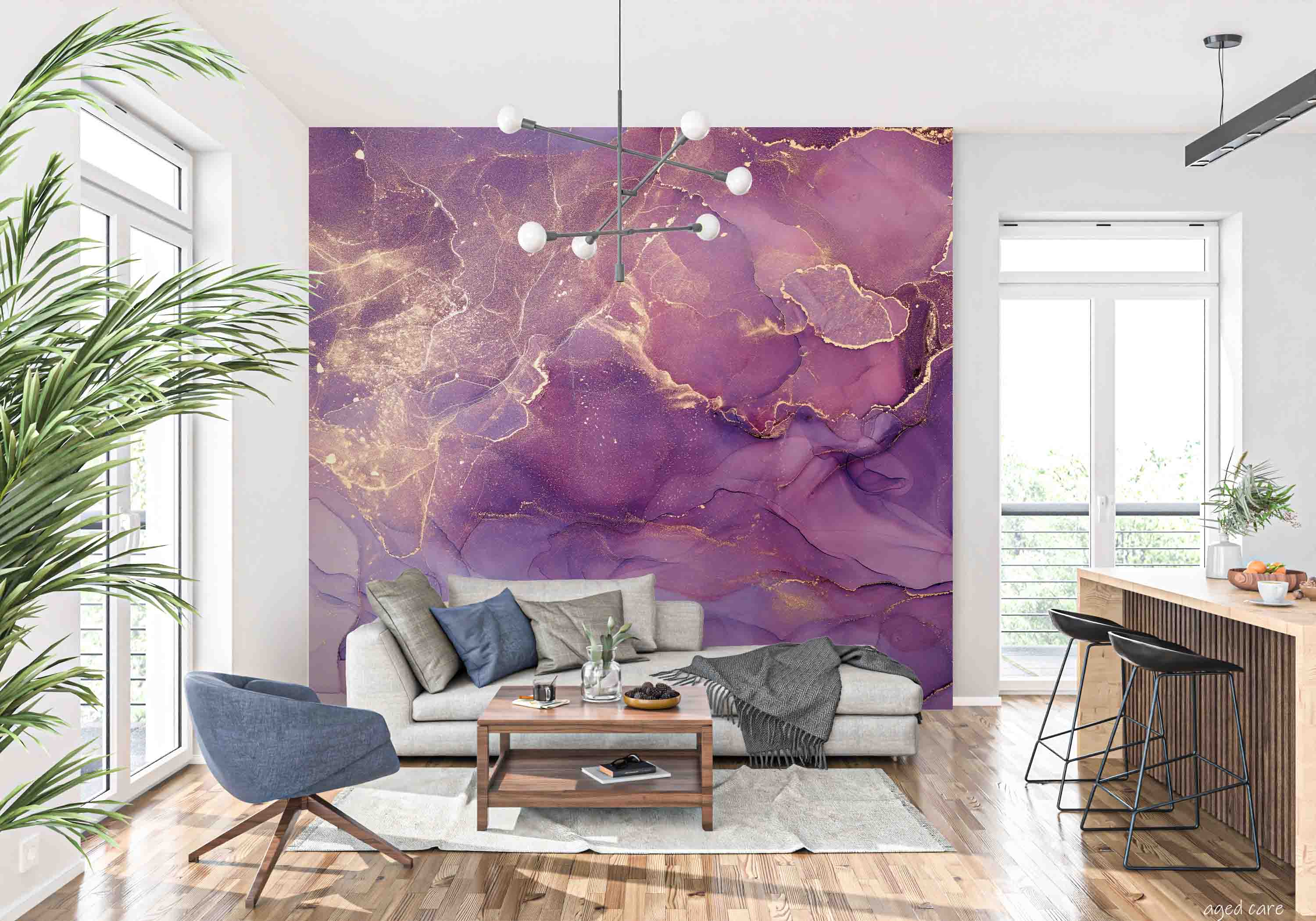 3D Aged Care Retirement Home Gerocomium Rest Home Marble Purple Wall Mural Wallpaper 6