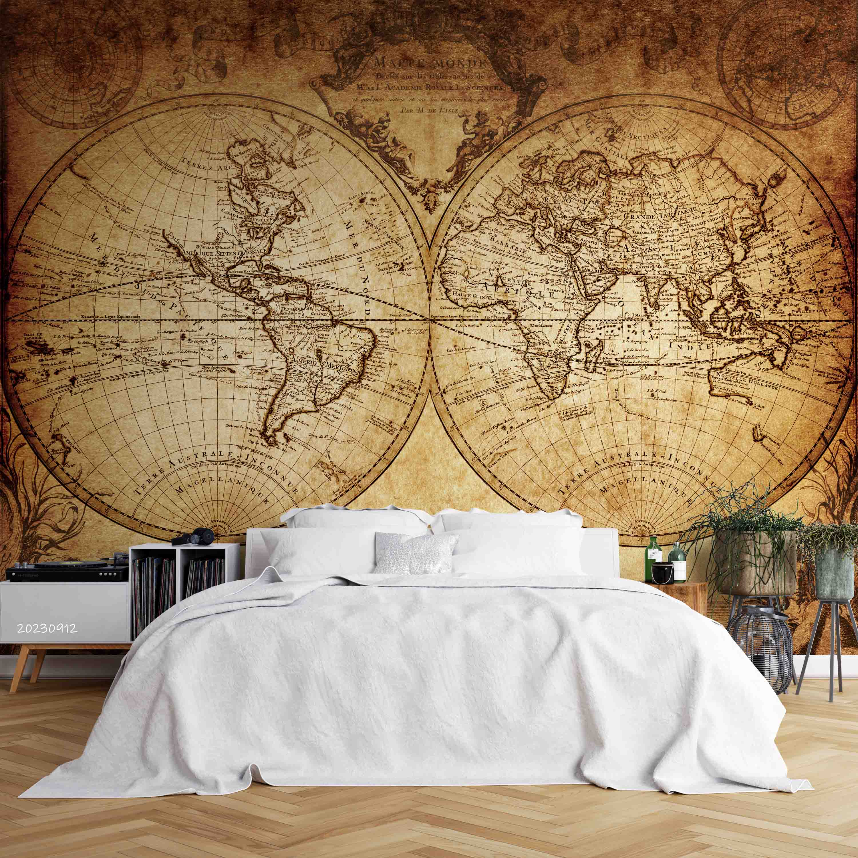 3D World Map Round Apricot Wall Mural Wallpaper YXL 2575