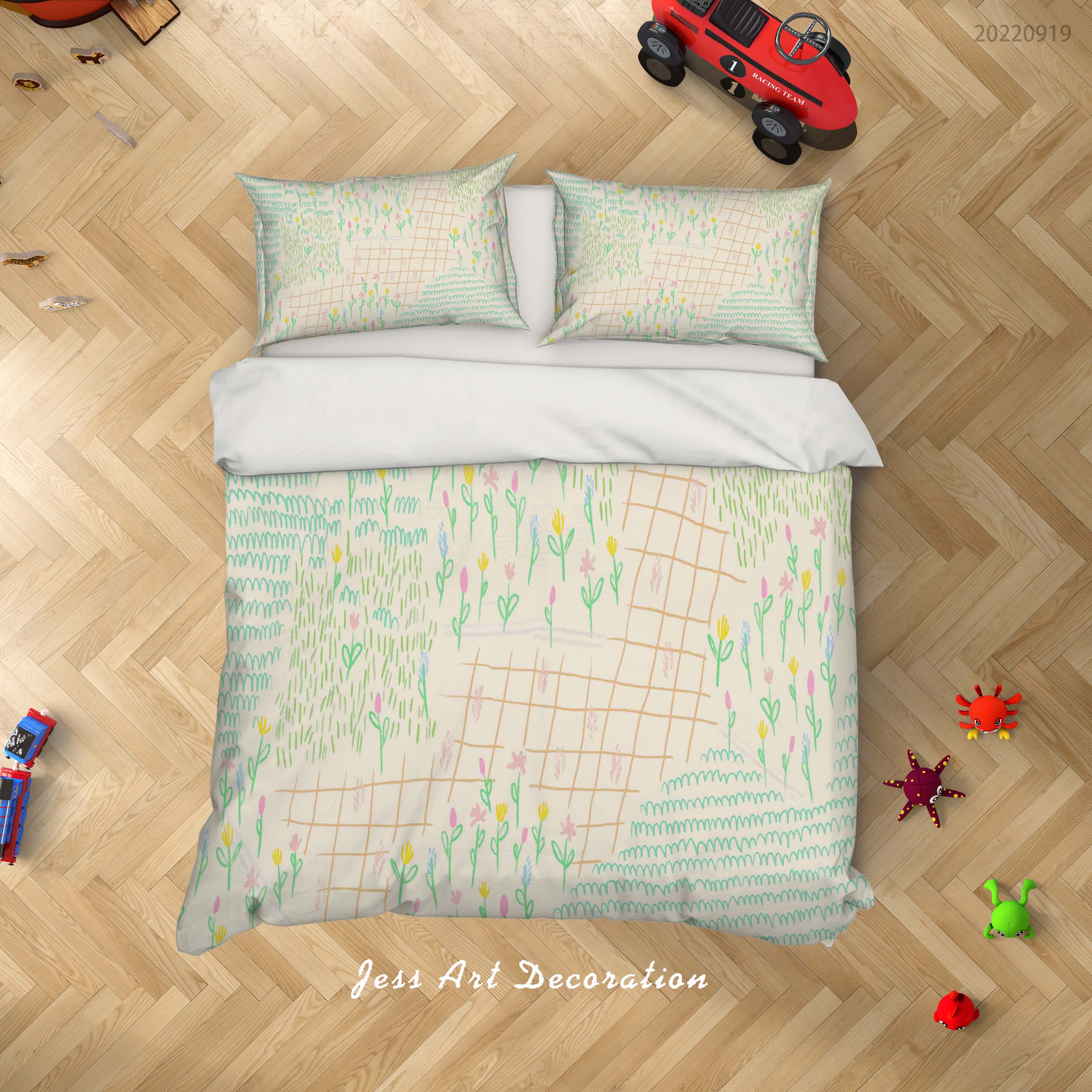 3D Freehand Sketching Floral Square Quilt Cover Set Bedding Set Duvet Cover Pillowcase 177