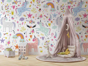 3D Unicorn Rainbow  Star Leaf Love Wall Mural Wallpaper YXL 2692