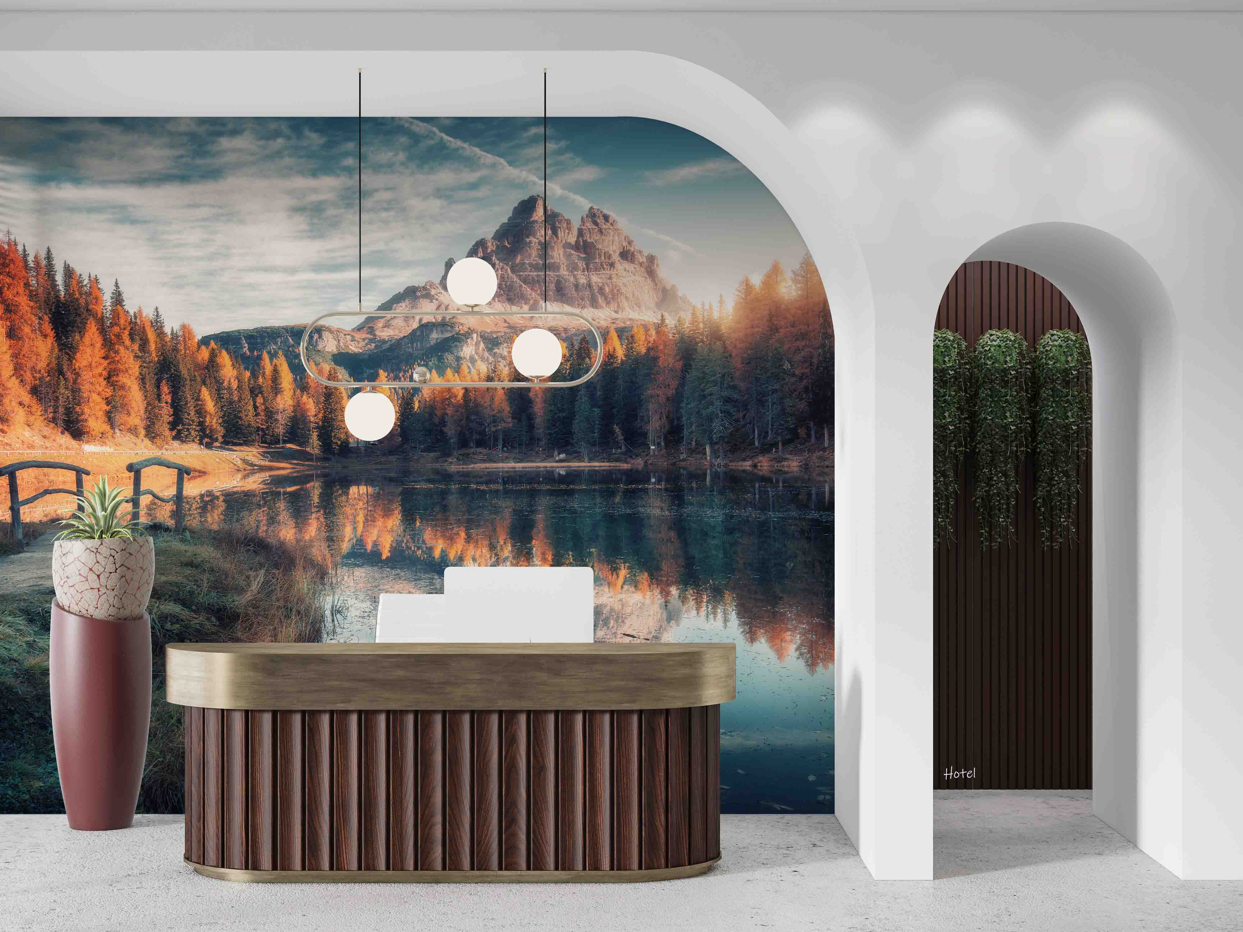 3D Hotel Inn Motel Hostel Resort Manor Scenery Lake Mountains Forest Wall Mural Wallpaper 13