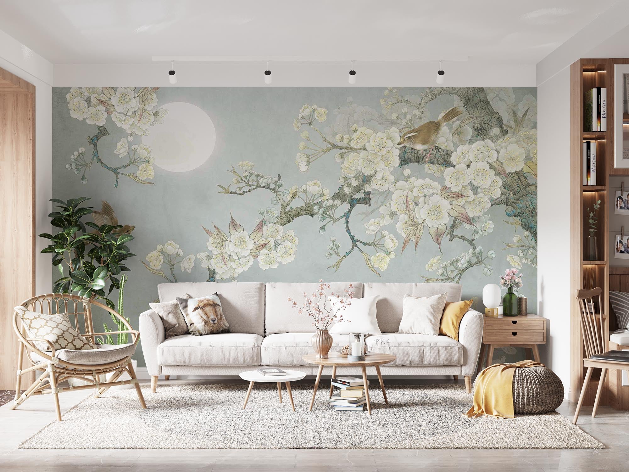 3D Vintage Branch Peach Blossom Bird Moon Wall Mural Wallpaper GD 3988- Jess Art Decoration