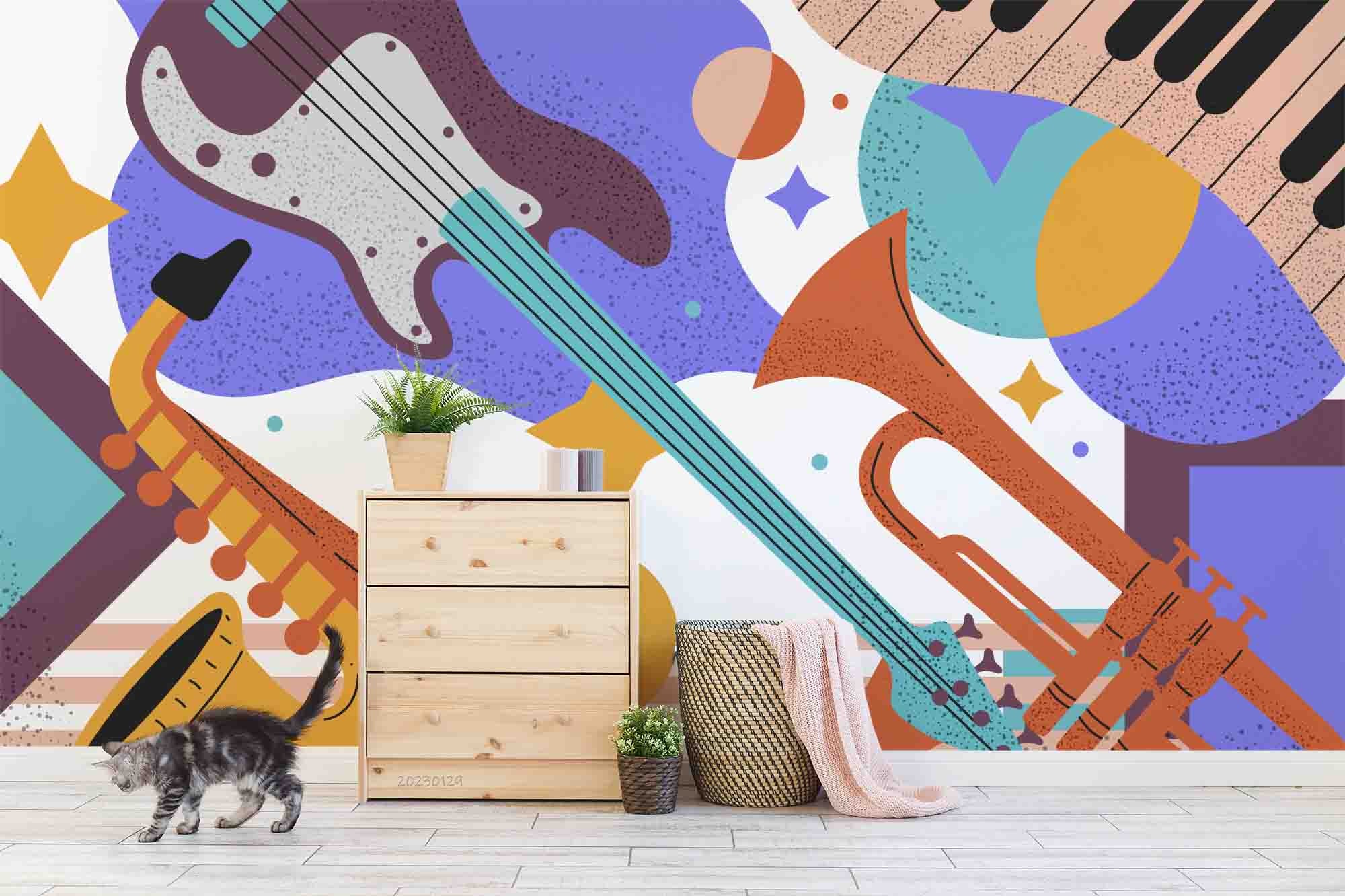3D Painting Guitar Saxophone Piano Trumpet Wall Mural Wallpaper YXL 06- Jess Art Decoration