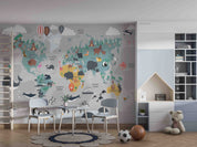 3D World Map Hydrogen Balloon Penuins Wall Mural Wallpaper YXL 2616