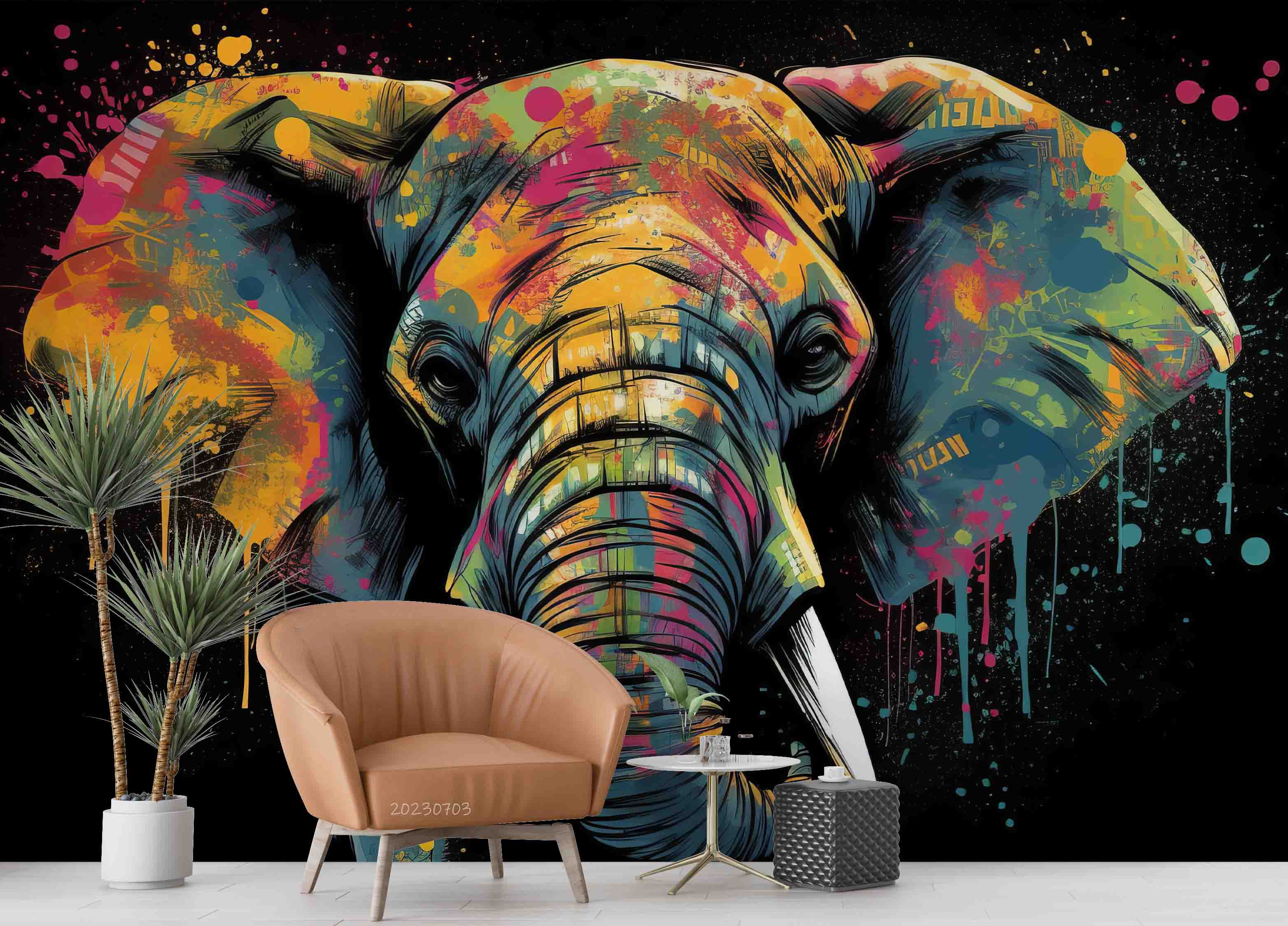 3D Animal Elephant Colours Graffiti Wall Mural Wallpaper YXL 1839