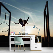 3D Horizontal Bar Person Sunlight Sky Wall Mural Wallpaper YXL 129
