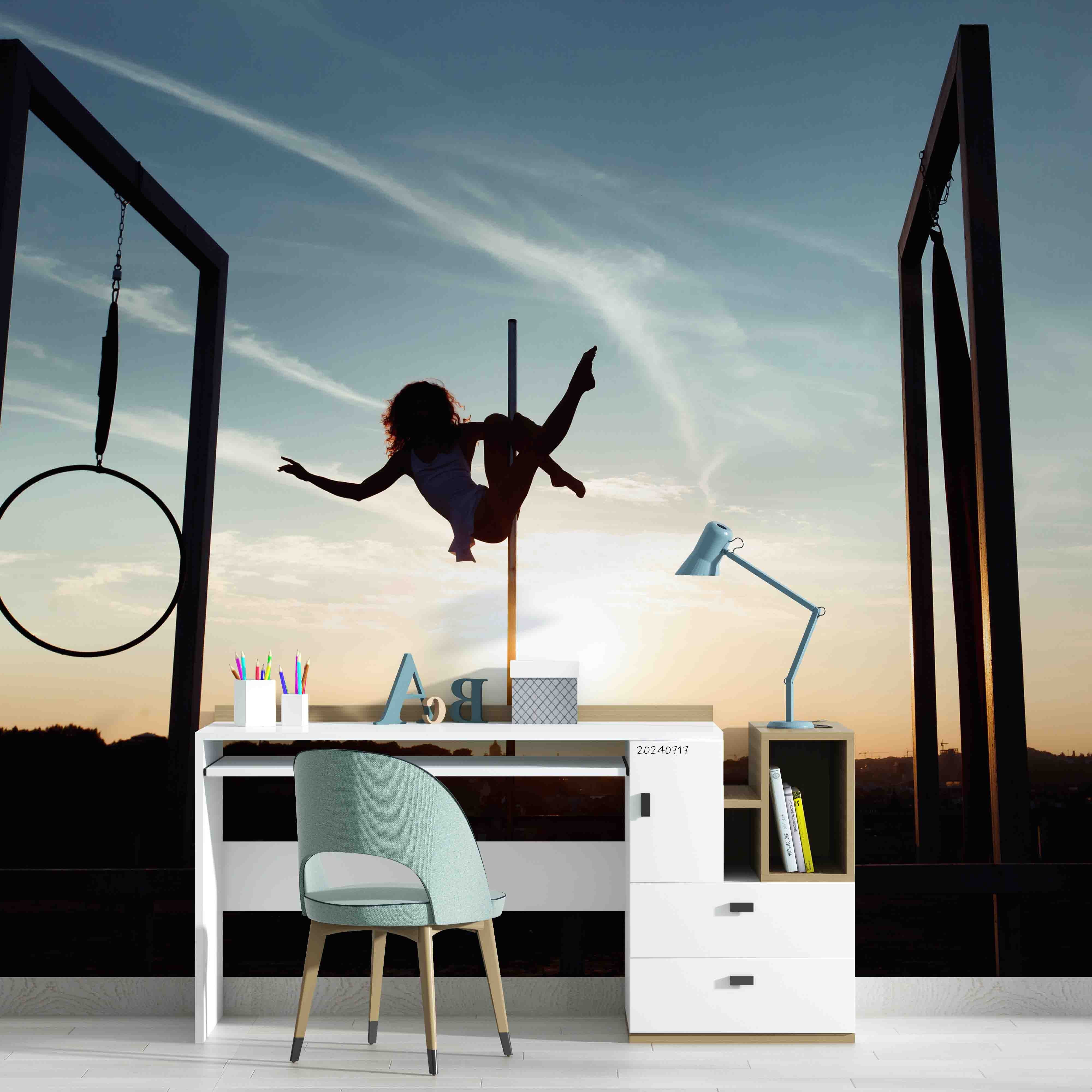 3D Horizontal Bar Person Sunlight Sky Wall Mural Wallpaper YXL 129