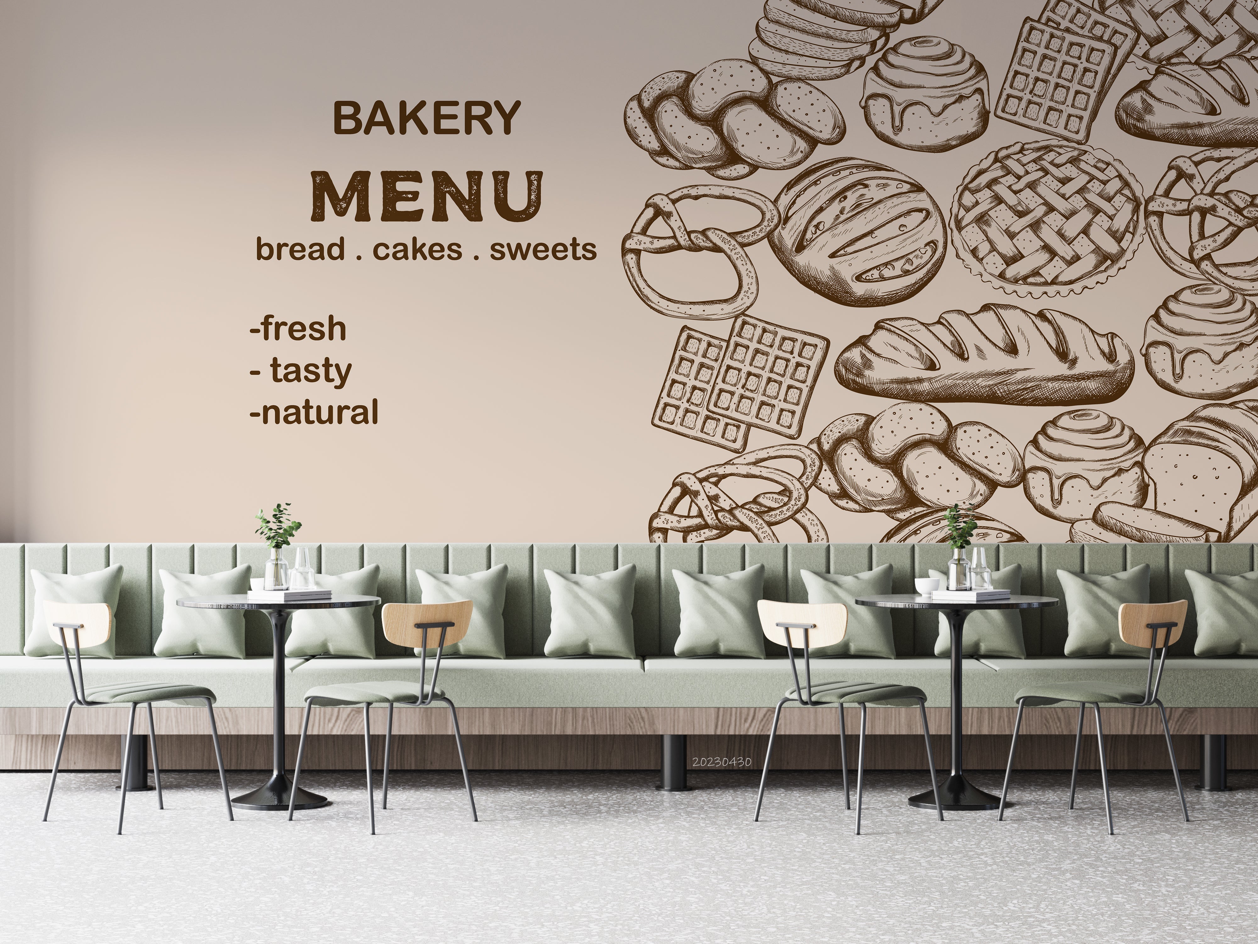 3D Bakery Menu Bread Cakes Sweets Wall Mural Wallpaper GD 5289- Jess Art Decoration