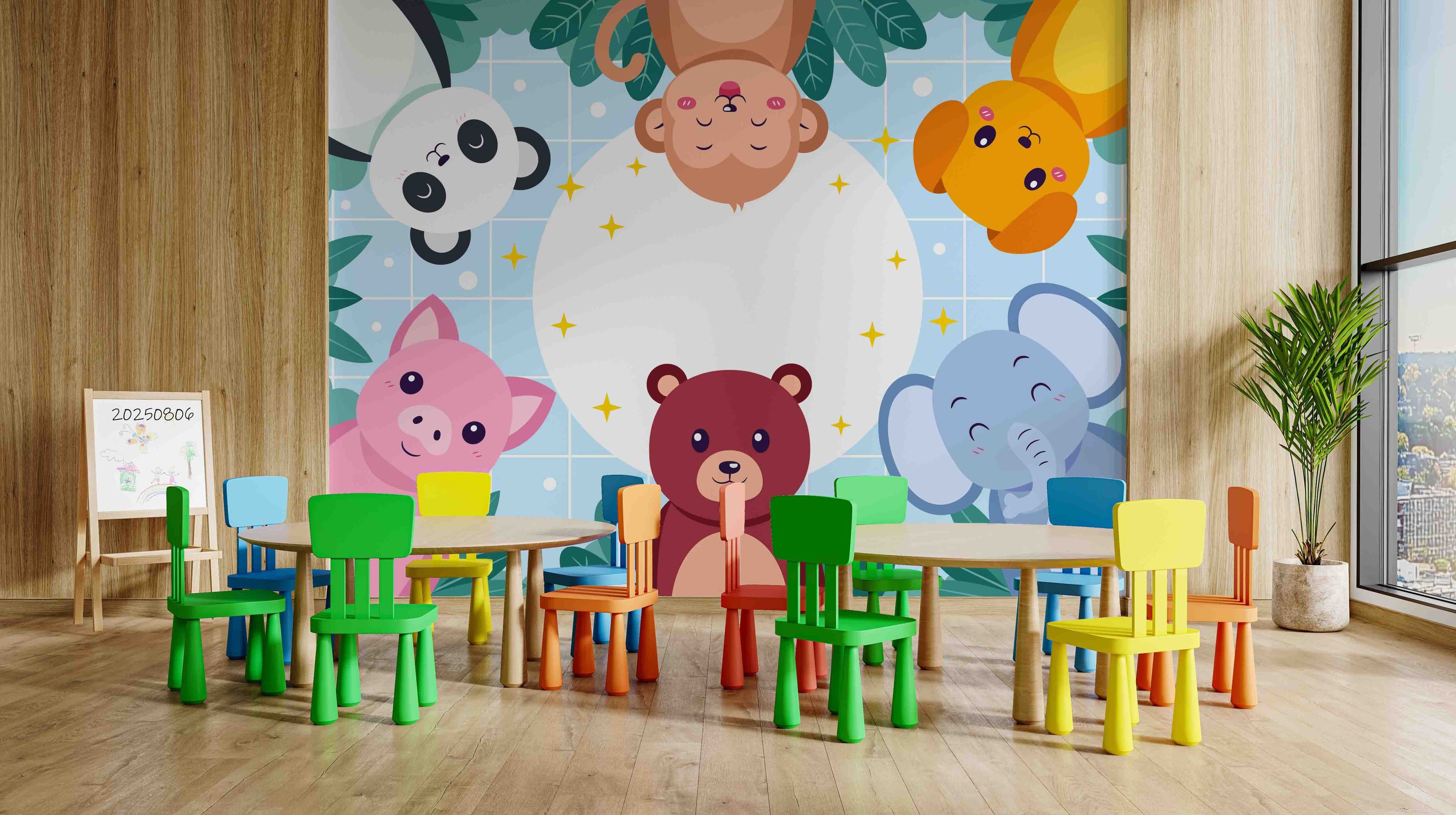 3D Childcare Nursery School Cartoon Animals Kids Wall Mural Wallpaper JN 17