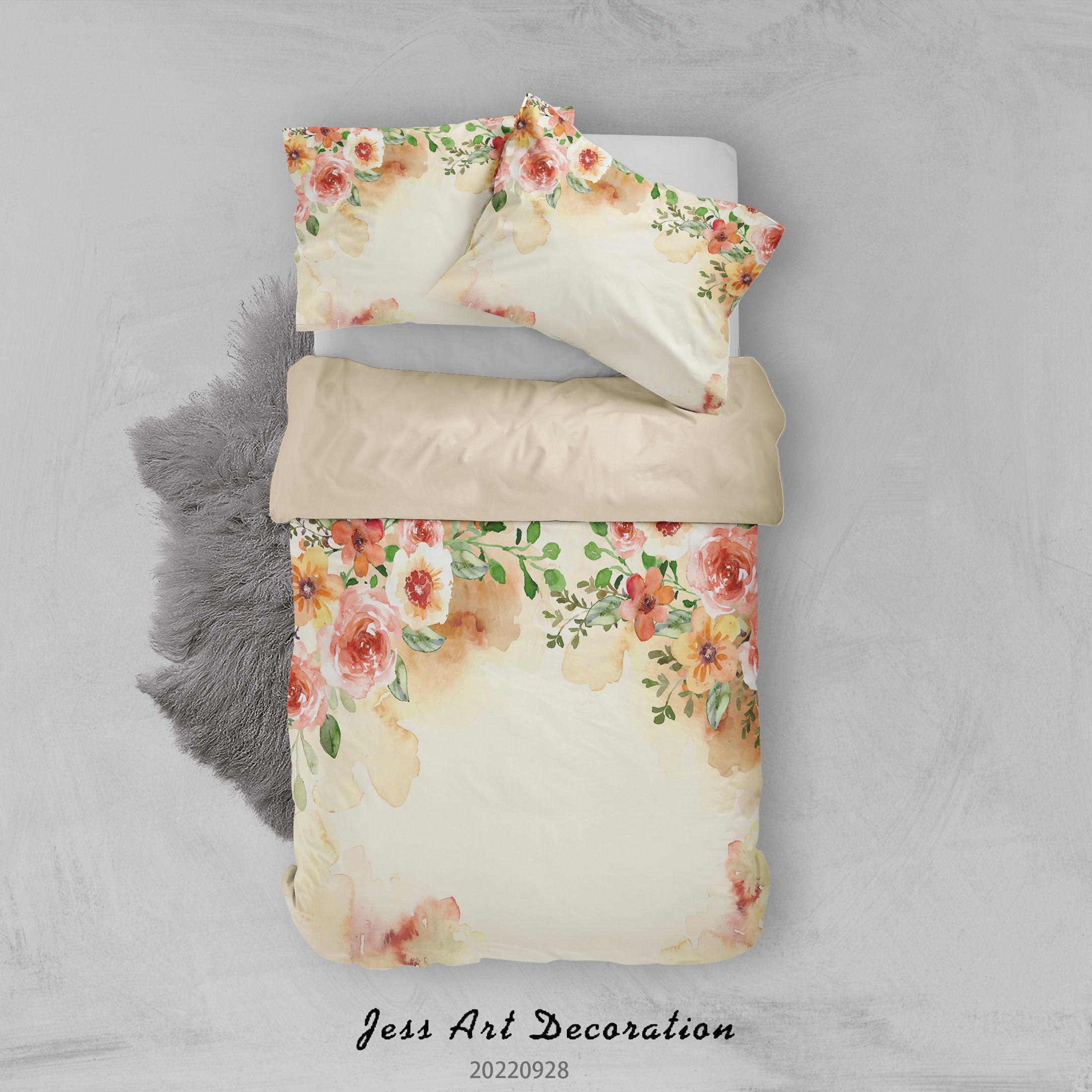 3D Floral Leaf Rose Apricot Quilt Cover Set Bedding Set Duvet Cover Pillowcase 354