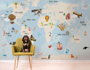 3D Cartoon World Map Animal Vehicle Wall Mural Wallpaper GD 3809- Jess Art Decoration