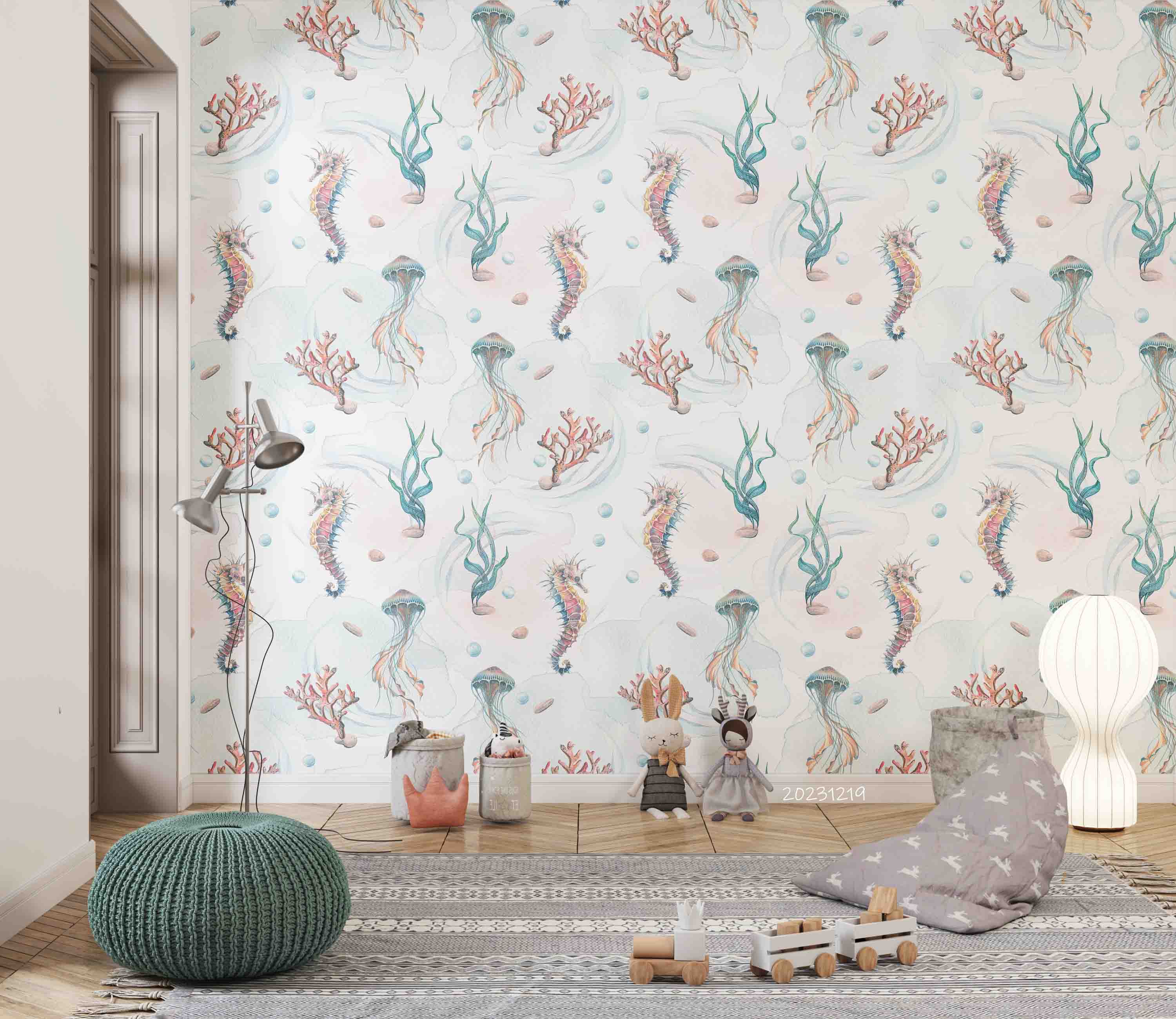 3D Animal Starfish Coral Sea Horse Octopus Bubble Wall Mural Wallpaper YXL 21