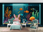 3D Animal Fish Tank Fish Coral Bubble Stone Wall Mural Wallpaper YXL 17