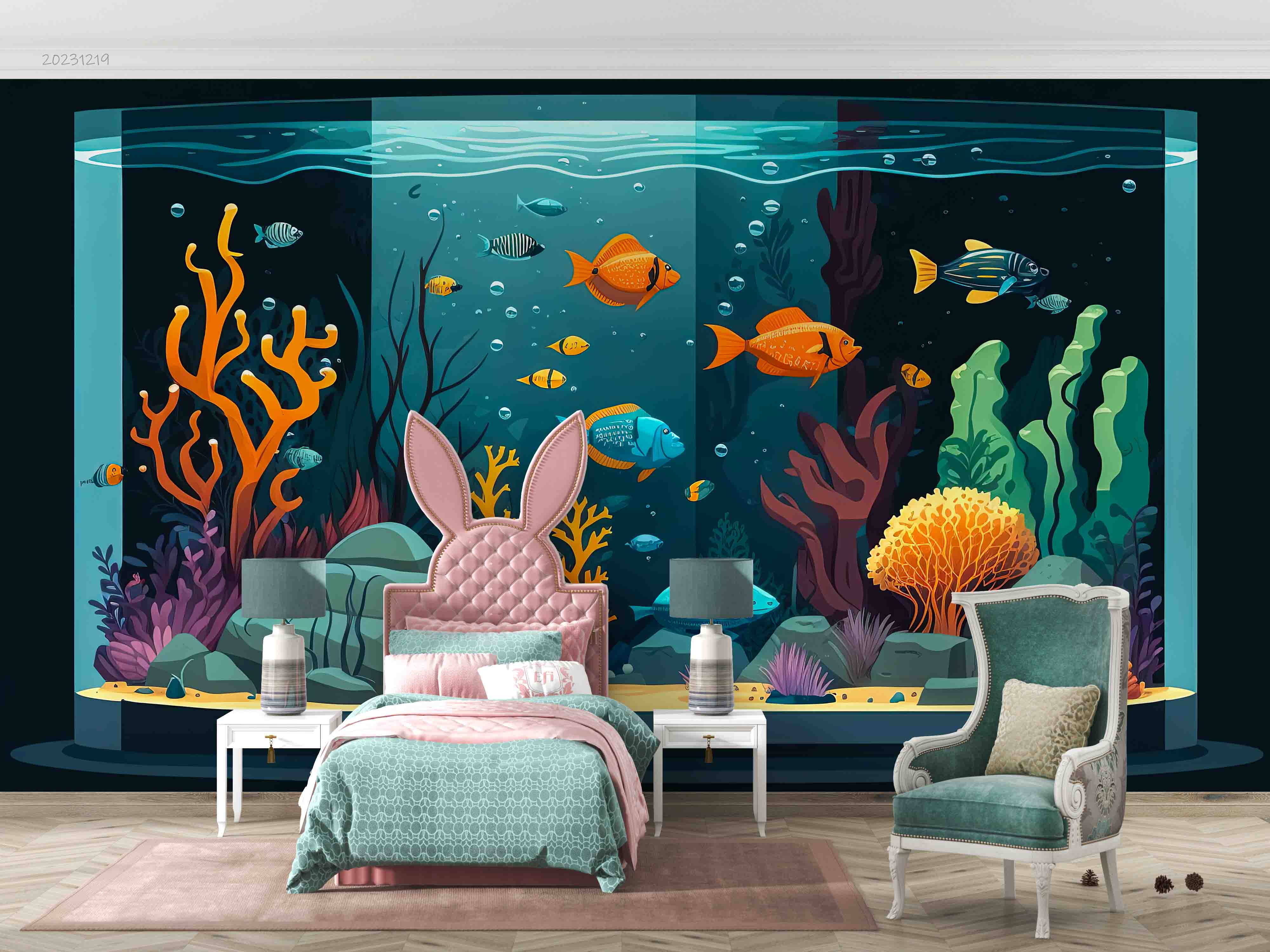 3D Animal Fish Tank Fish Coral Bubble Stone Wall Mural Wallpaper YXL 17