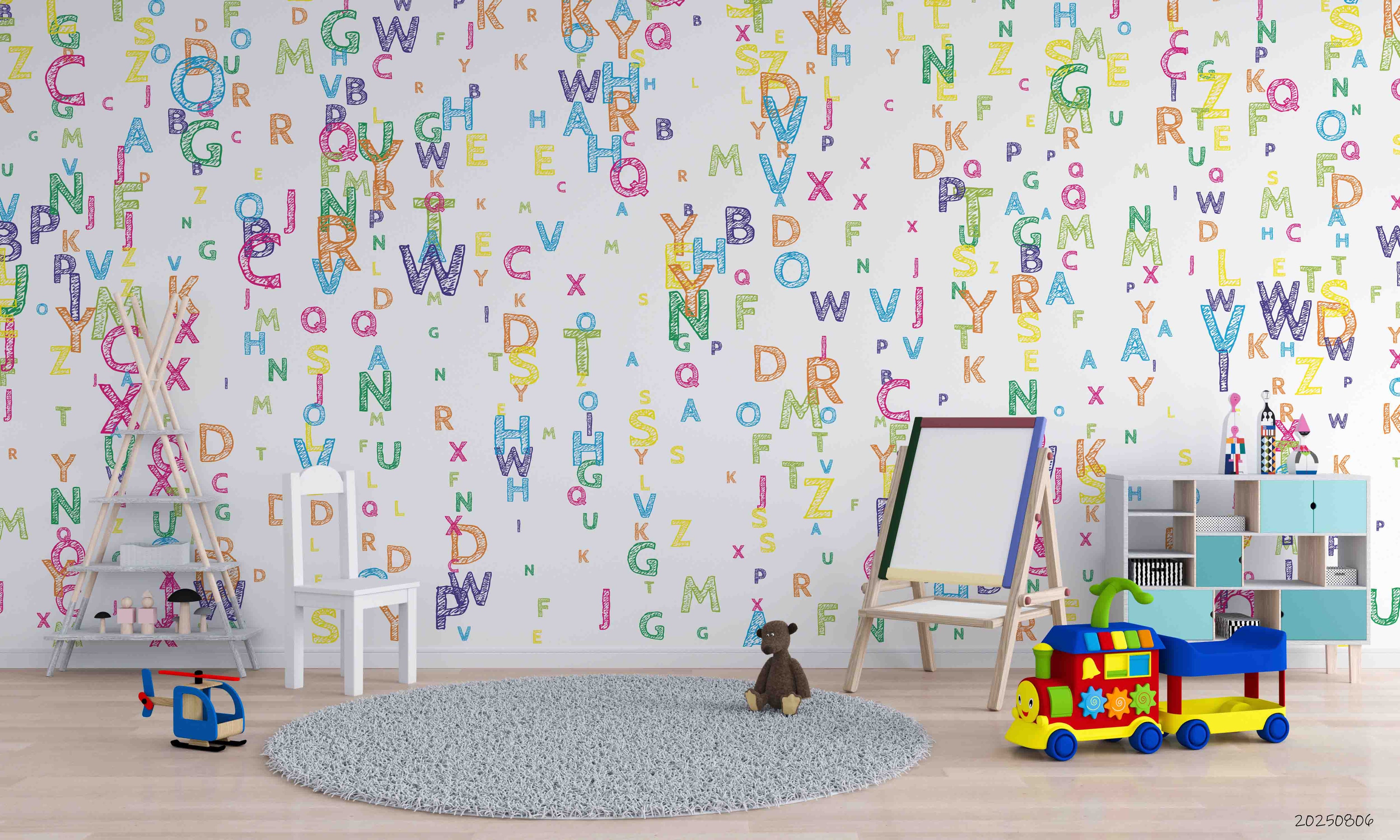 3D Childcare Nursery School Cartoon Kids Letters Wall Mural Wallpaper JN 2