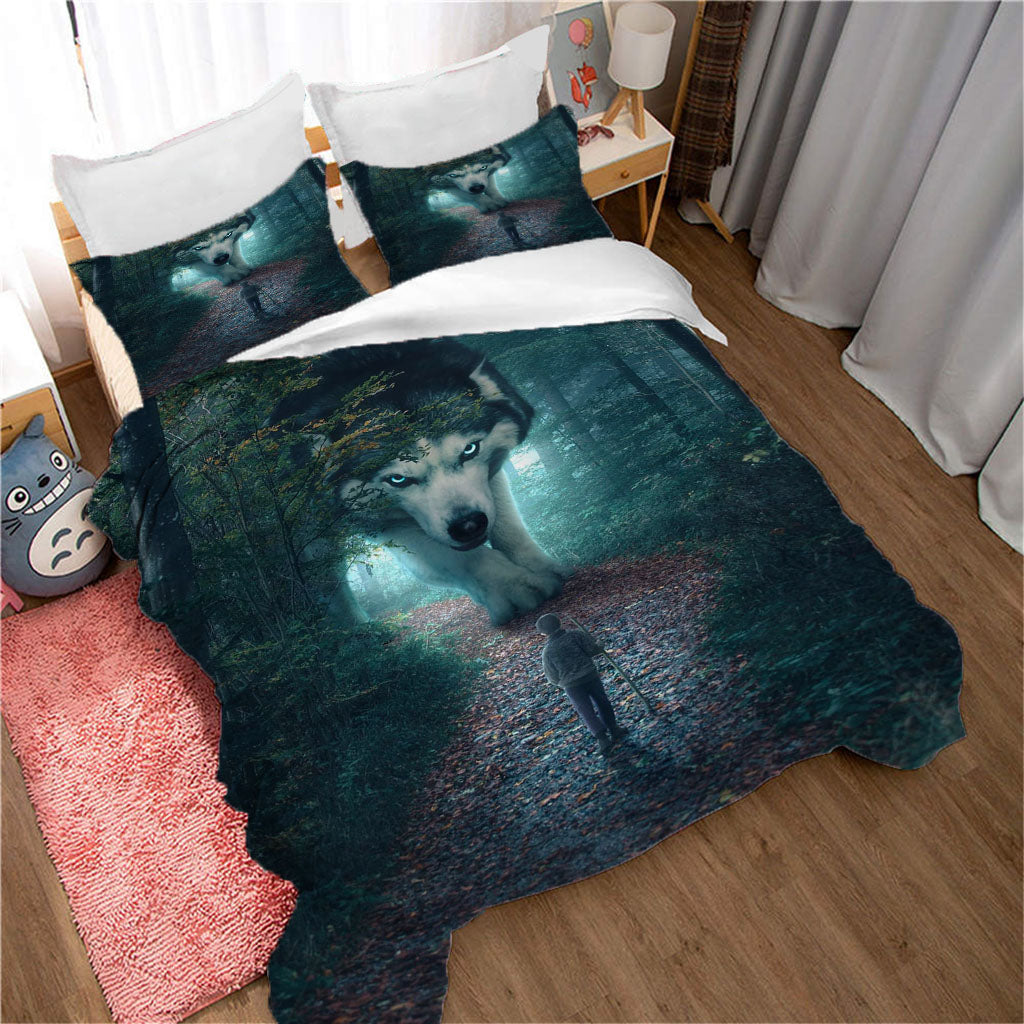 3D Forest Tree Fox Fallen Leaves Person Quilt Cover Set Bedding Set Duvet Cover Pillowcases 1184