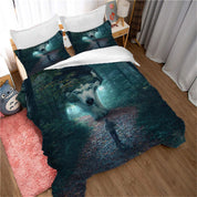 3D Forest Tree Fox Fallen Leaves Person Quilt Cover Set Bedding Set Duvet Cover Pillowcases 1184