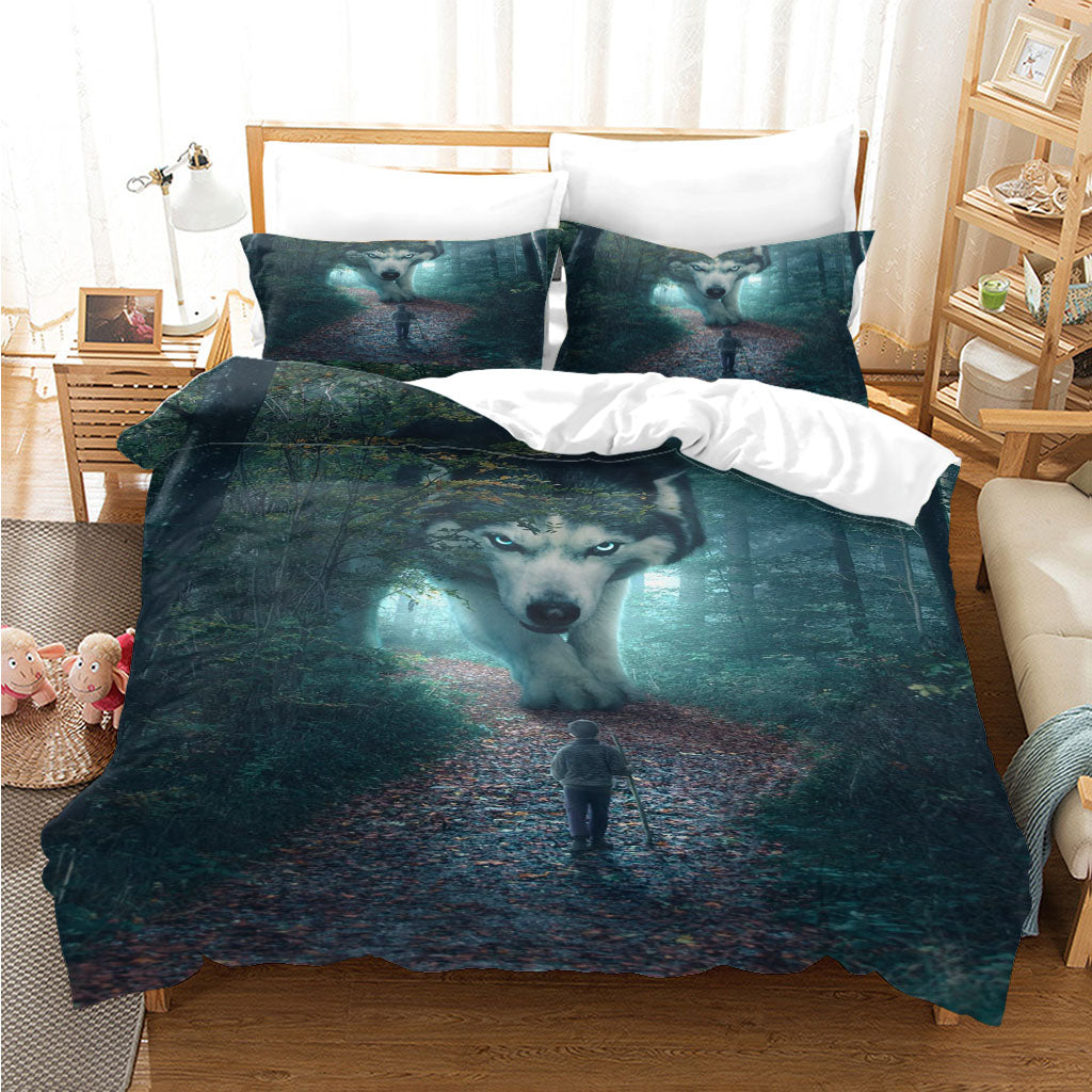 3D Forest Tree Fox Fallen Leaves Person Quilt Cover Set Bedding Set Duvet Cover Pillowcases 1184