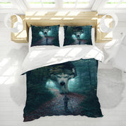 3D Forest Tree Fox Fallen Leaves Person Quilt Cover Set Bedding Set Duvet Cover Pillowcases 1184
