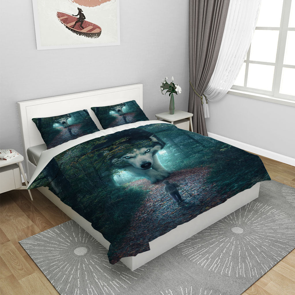 3D Forest Tree Fox Fallen Leaves Person Quilt Cover Set Bedding Set Duvet Cover Pillowcases 1184
