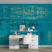 3D Retro Ship Submarine Engineering Blueprint Style Steampunk Wallpaper Wall Mural Wall Decor Wall Art Wall Sticker Remoable Wallpaper