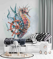 3D Animal Sea Horse Rudder Coral Dot Wall Mural Wallpaper YXL 38