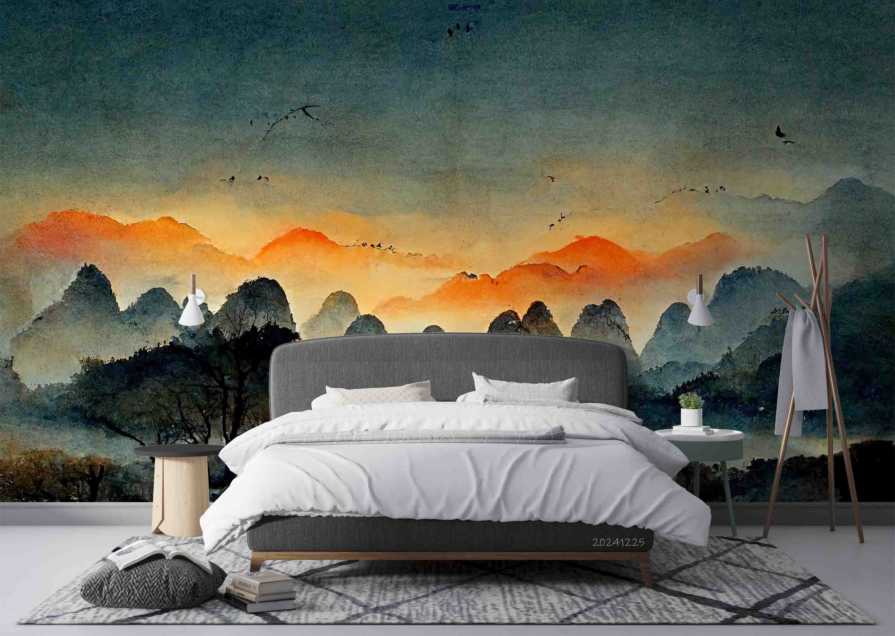 3D Sunset Sky Mountains Landscape Wallpaper Wall Mural Wall Decor Wall Art Wall Sticker Remoable Wallpaper LQH 1