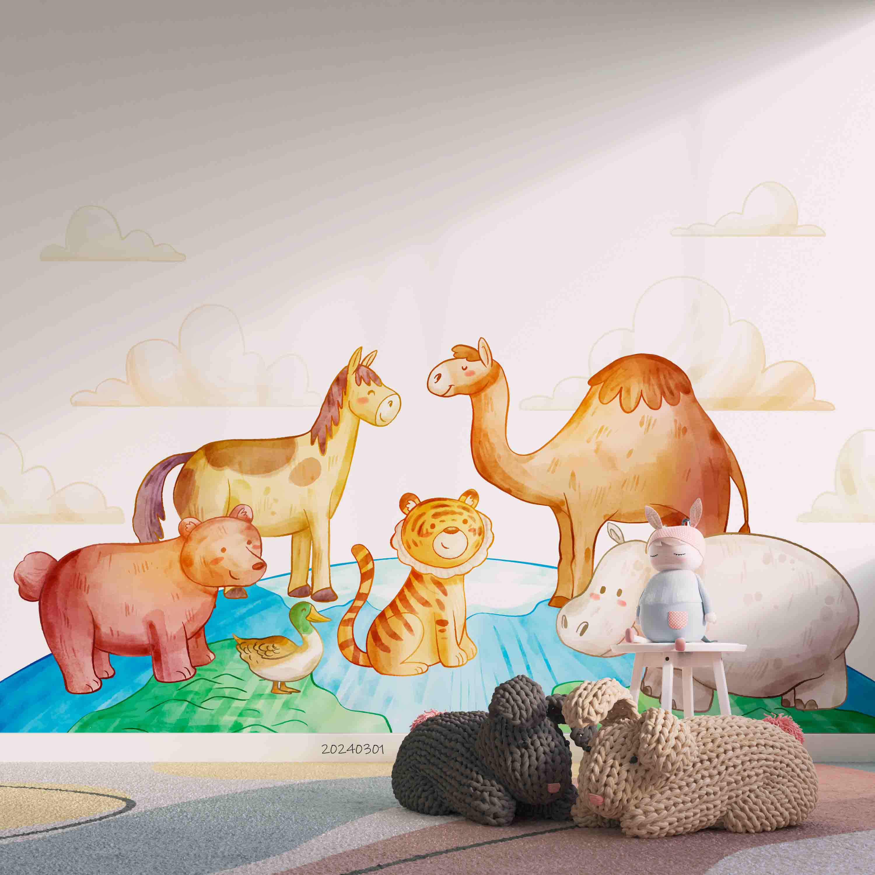 3D Cartoon Camel Tiger Kids Wallpaper Wall Mural Wall Decor Wall Art Wall Sticker Remoable Wallpaper
