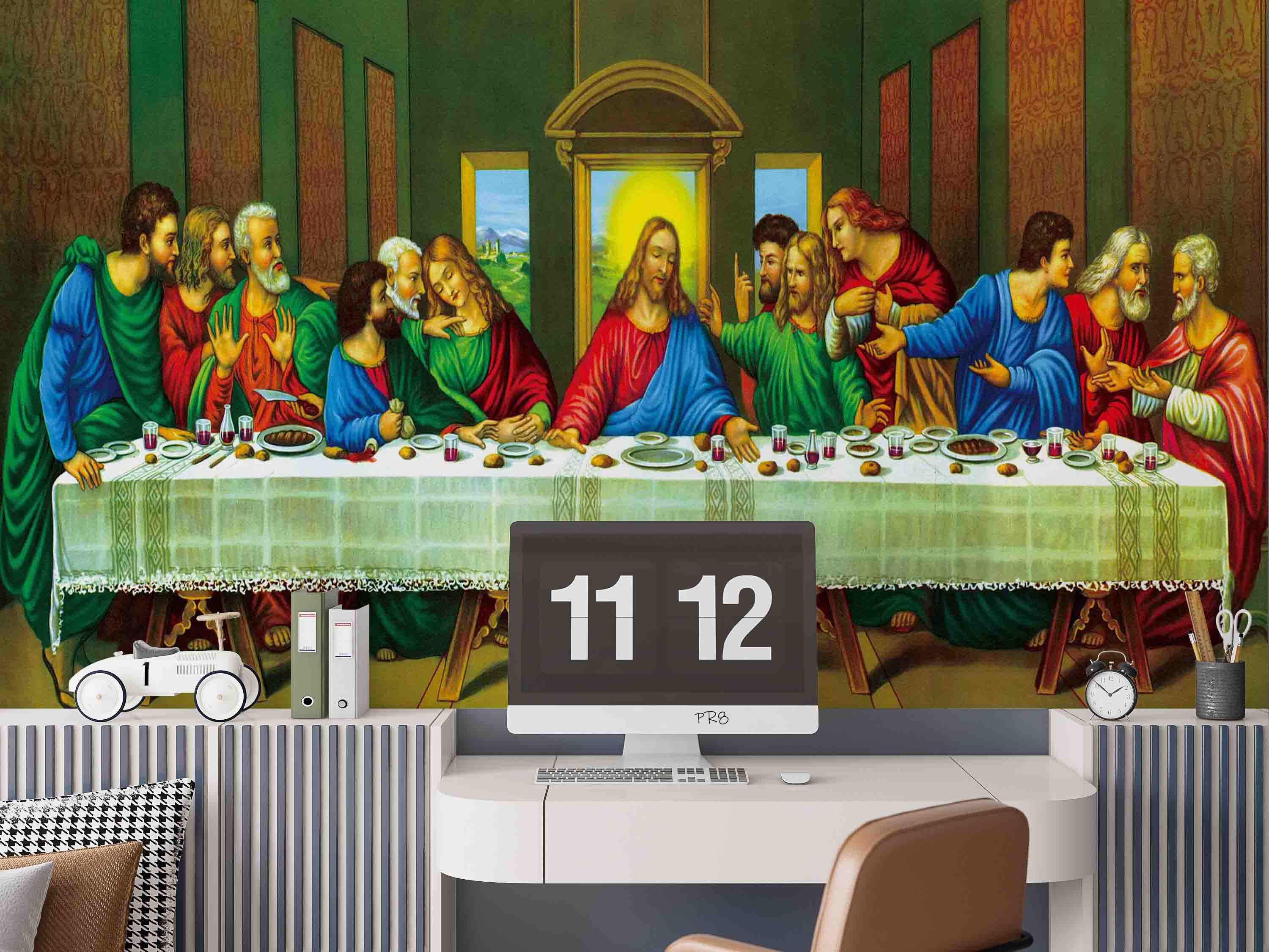 3D Religious Supper Painting classical religious oil painting wall mural wallpaper for dining room - view 2