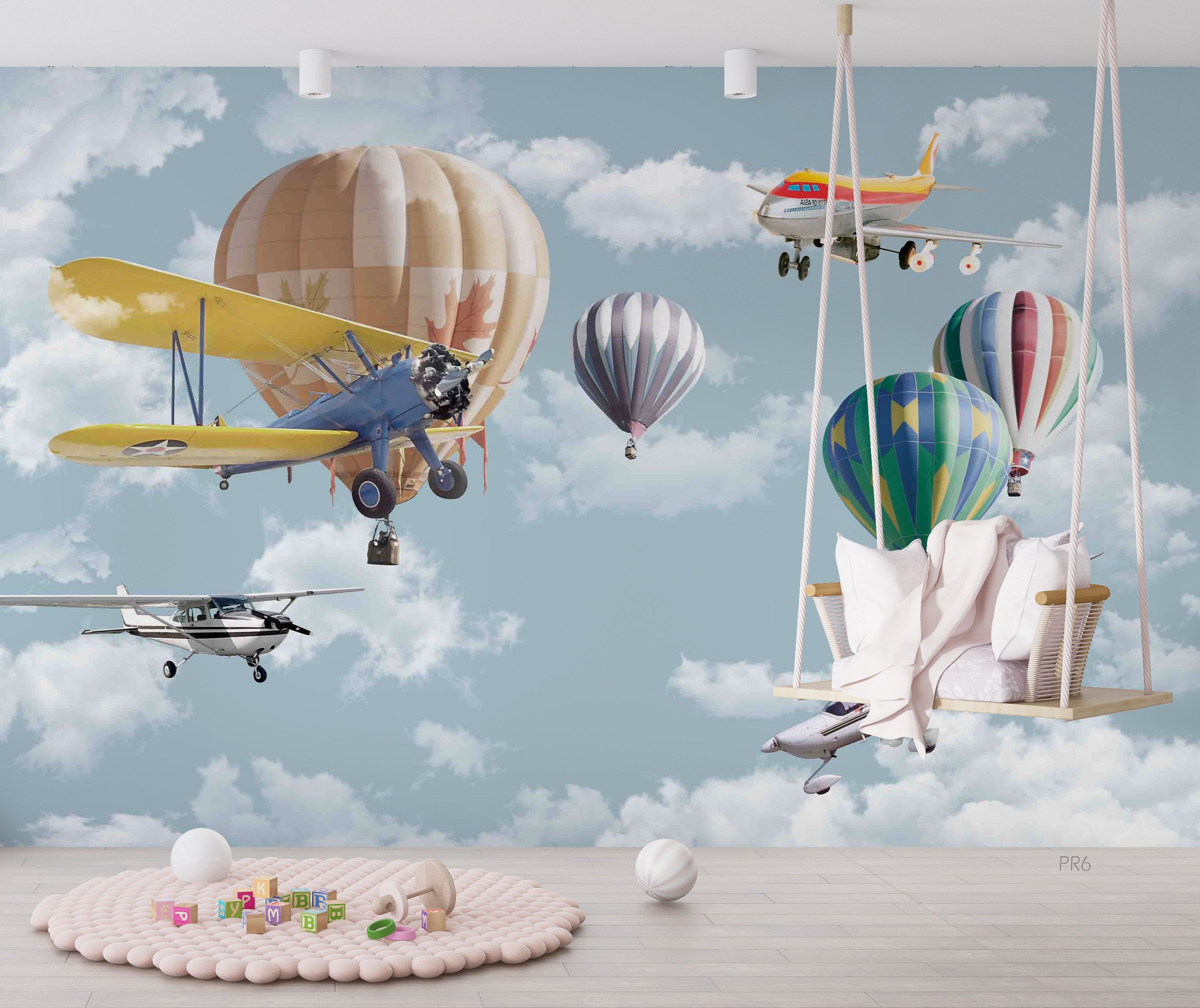3D Aircraft Balloon Sky Cloud Wall Mural Wallpaper YXL 10- Jess Art Decoration