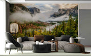 3D Autumn Morning Misty Forest Valley Yosemite National Park Wall Mural Wallpaper GD 4259- Jess Art Decoration