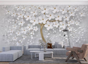 3D Tree Floral Stereoscopic White Wall Mural Wallpaper YXL 2857