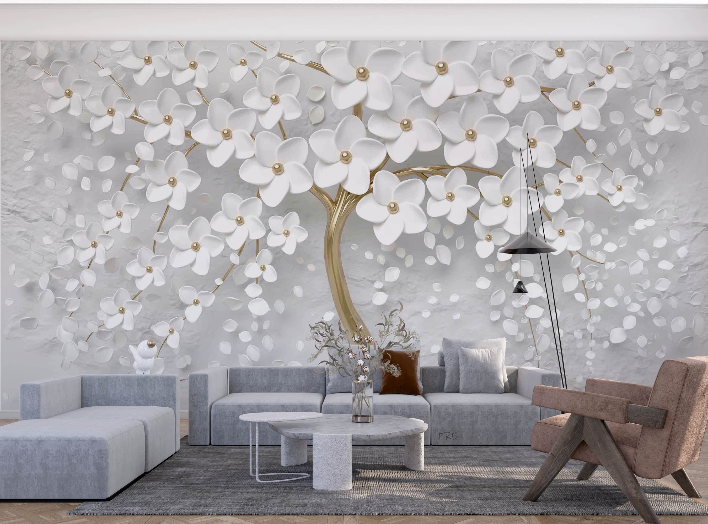 3D Tree Floral Stereoscopic White Wall Mural Wallpaper YXL 2857