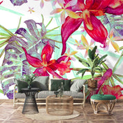 3D Tropical Turtle Back Bamboo Leaves Red Floral Wallpaper Wall Mural Wall Decor Wall Art Wall Sticker Remoable Wallpaper 56