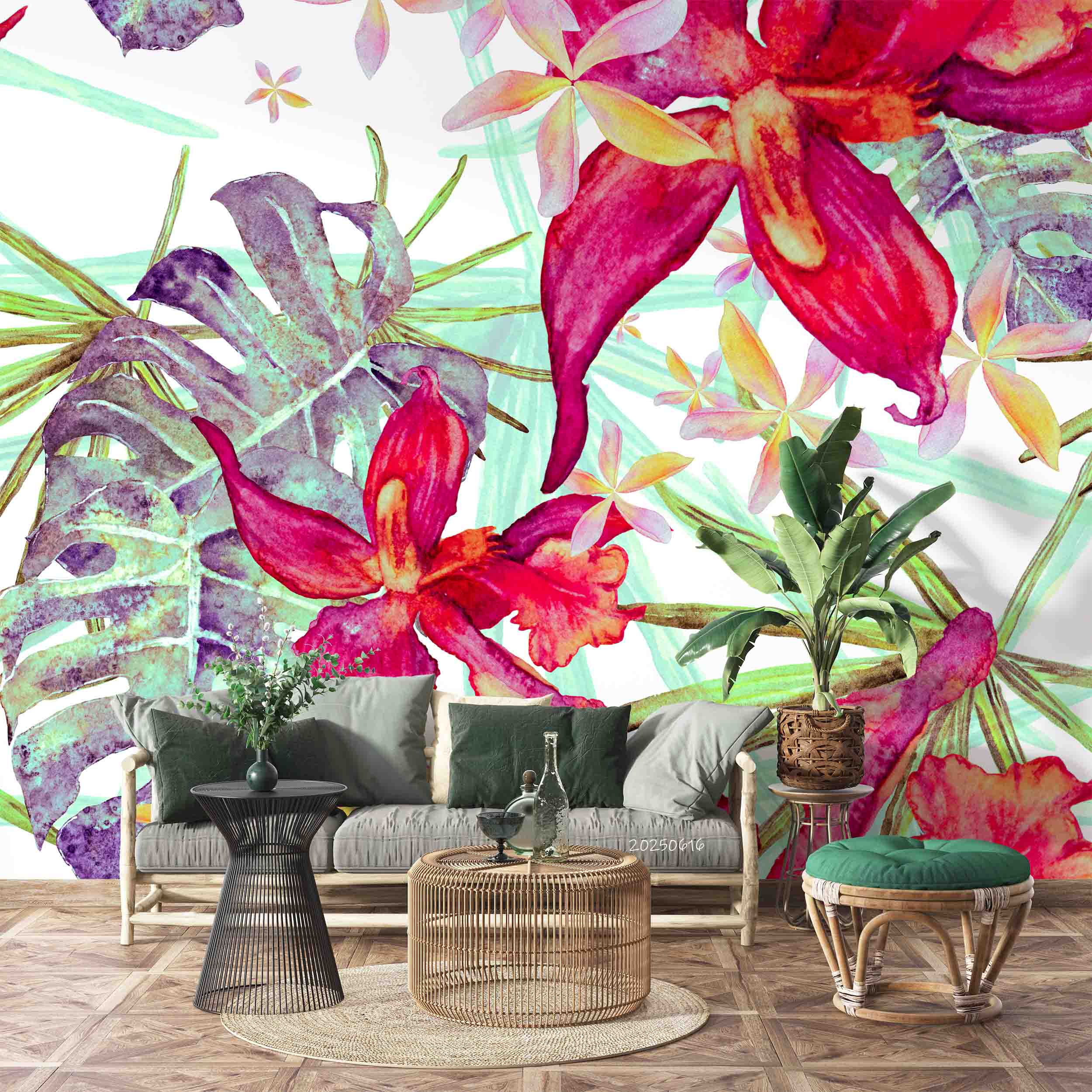 3D Tropical Turtle Back Bamboo Leaves Red Floral Wallpaper Wall Mural Wall Decor Wall Art Wall Sticker Remoable Wallpaper 56