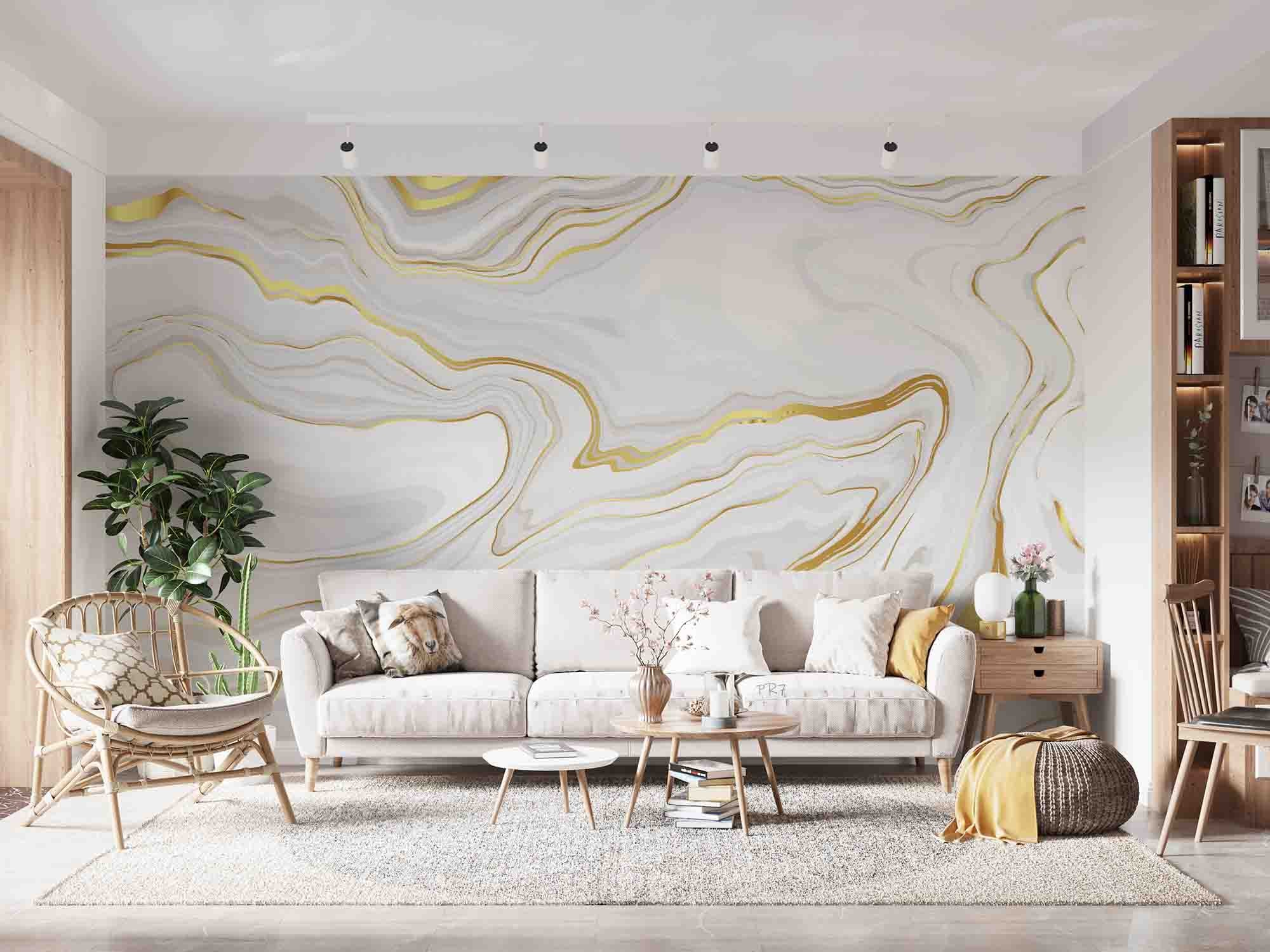 3D Abstract White Gold Marble Texture Wall Mural Wallpaper GD 4416- Jess Art Decoration