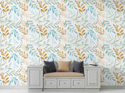 3D Watercolor Blue Brown Leaf Pattern Wallpaper Wall Mural Wall Decor Wall Art Wall Sticker Remoable Wallpaper