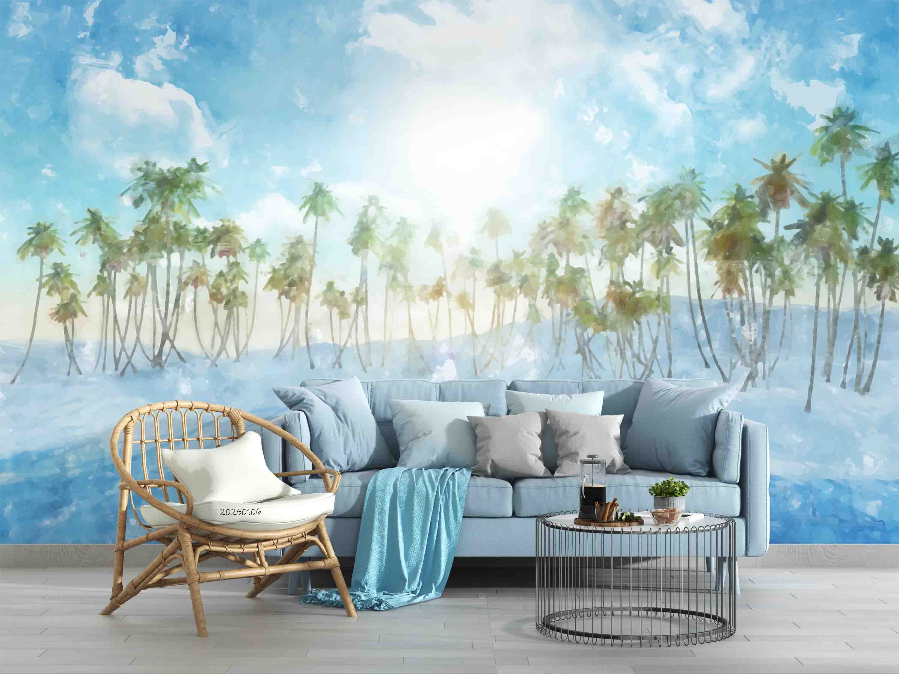 3D Tropical Sky Sea Coconut Tree Landscape Wallpaper Wall Mural Wall Decor Wall Art Wall Sticker Remoable Wallpaper LQH