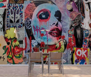 Abstract Art Graffiti Woman Face Wallpaper portrait street art wall mural for bedroom or creative studio