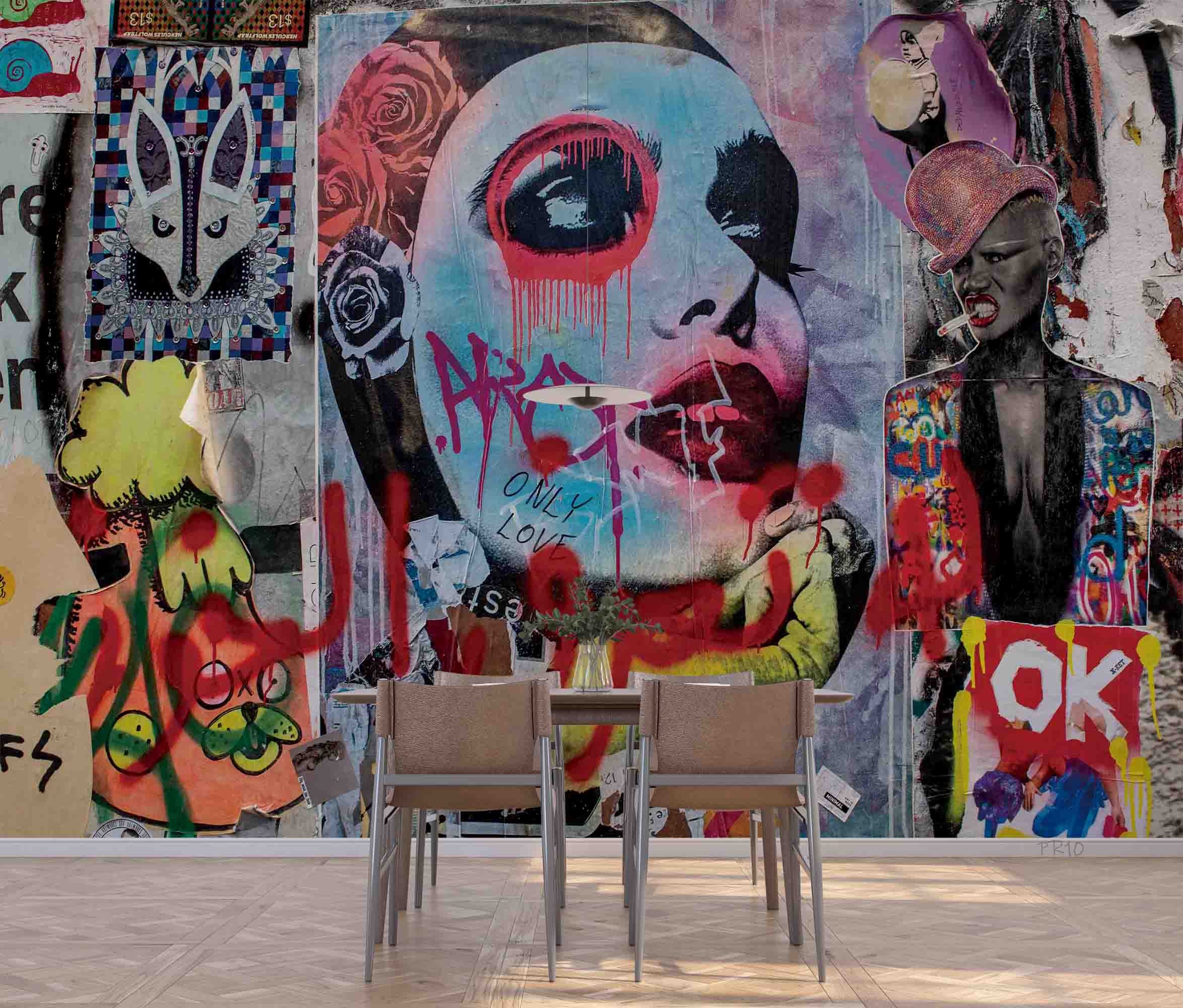Abstract Art Graffiti Woman Face Wallpaper portrait street art wall mural for bedroom or creative studio