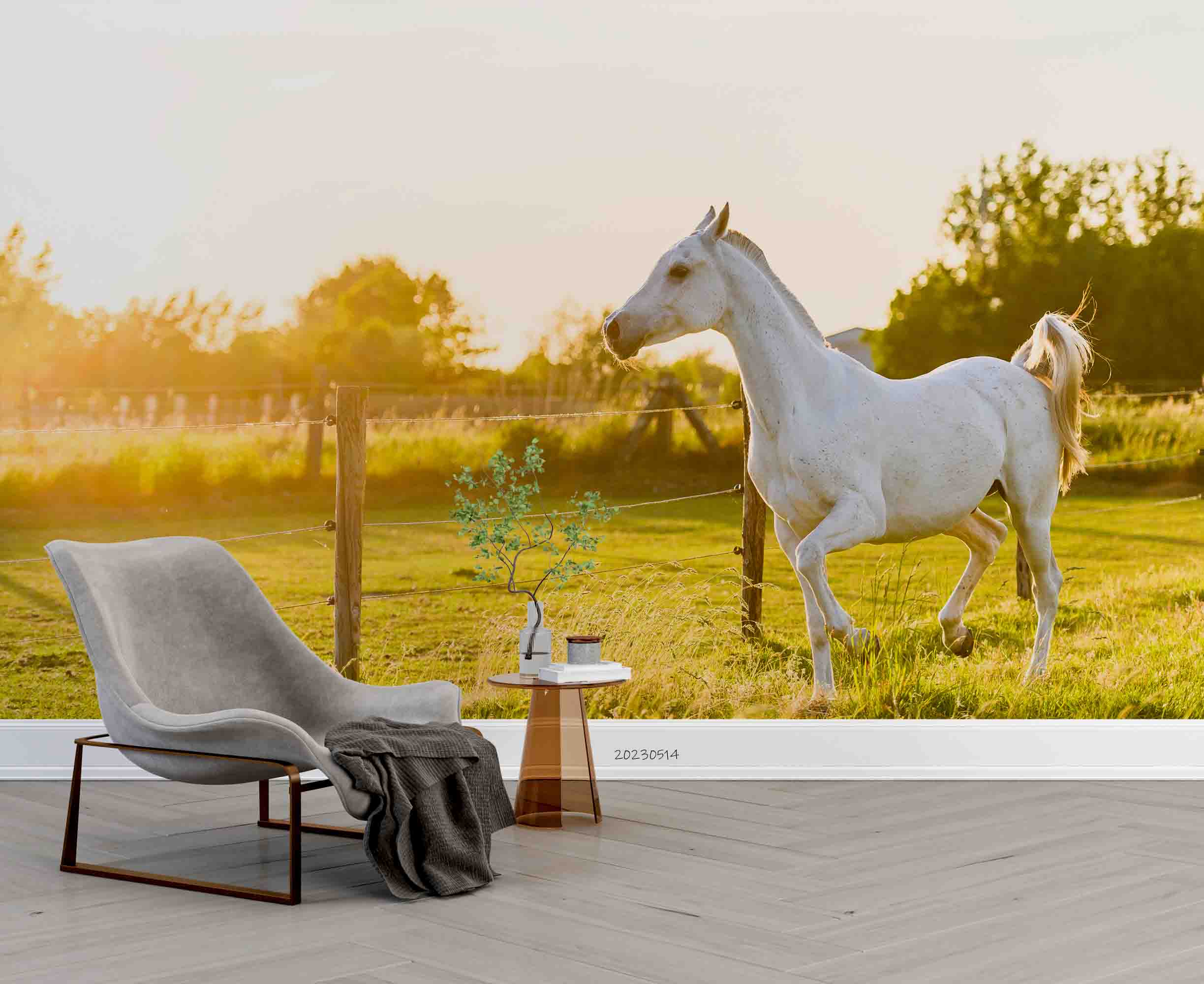 3D White Horse Meadow Sunset Wall Mural Wallpaper GD 5299- Jess Art Decoration