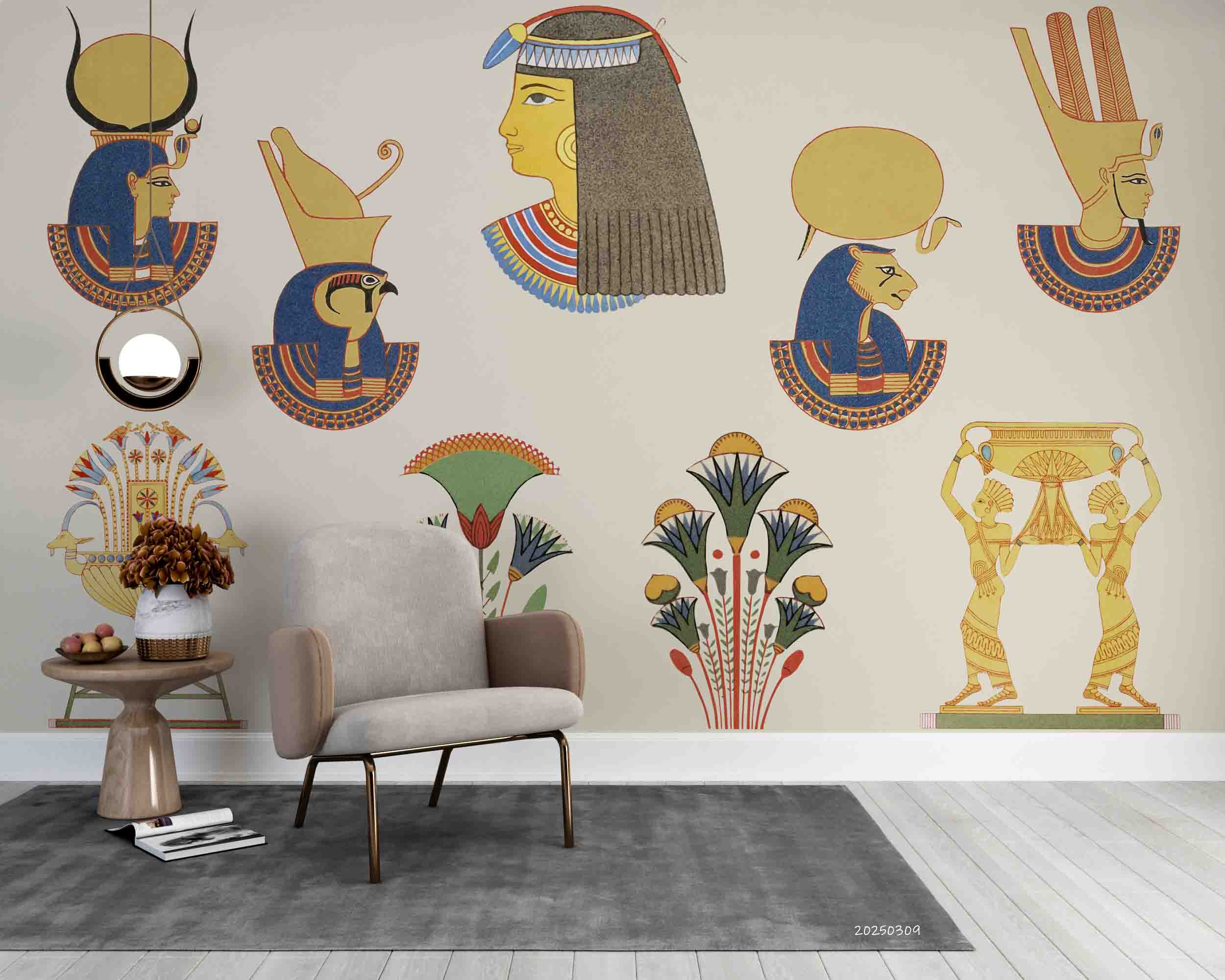 3D Ancient Egyptian Sculpture Pattern Egyptian Hieroglyphic Symbols Wallpaper Wall Mural Wall Decor Wall Art Wall Sticker Remoable Wallpaper LQH