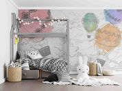 3D World Map Hydrogen Balloon Gray Wall Mural Wallpaper YXL 317