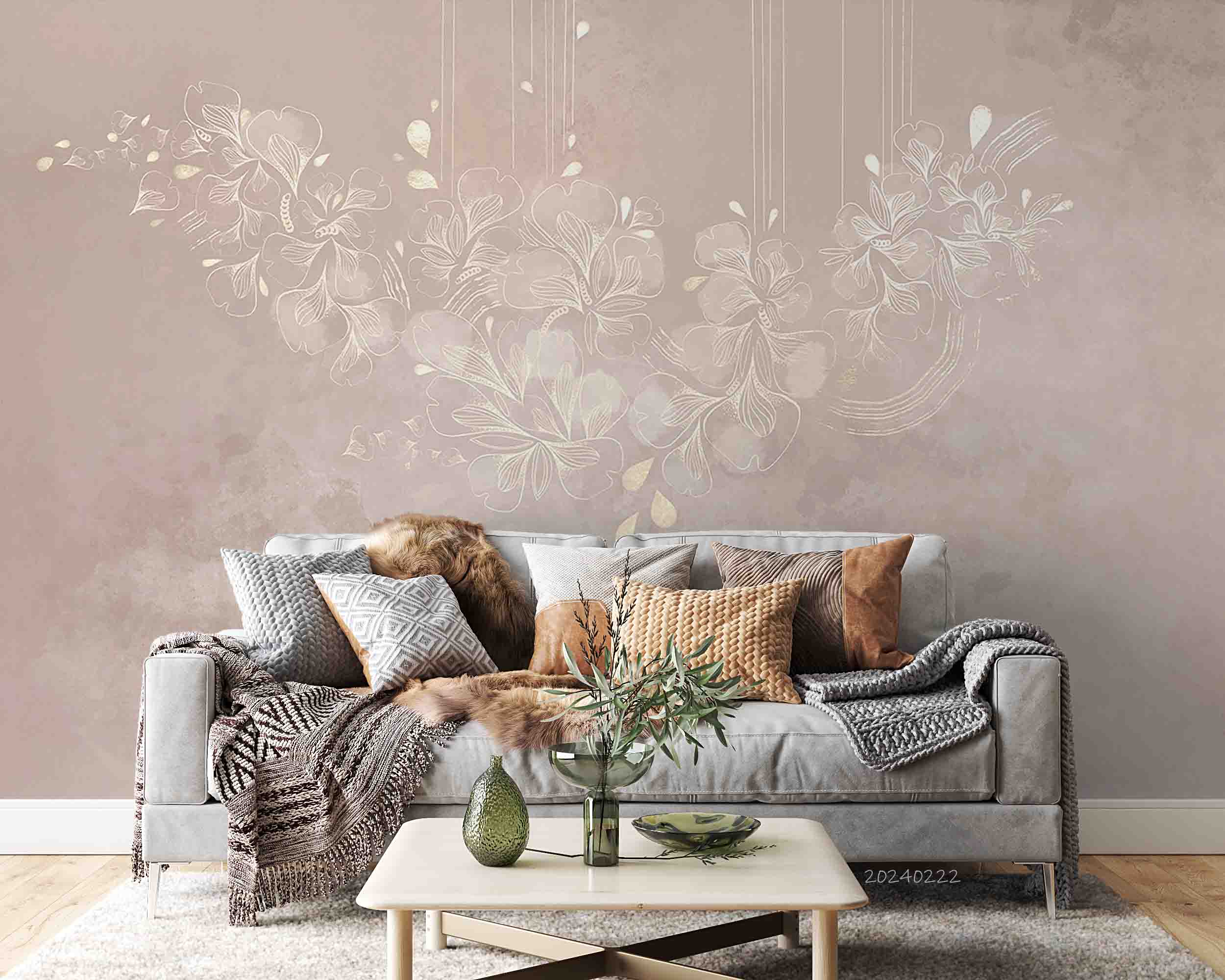 3D Abstract Grey Leaf Floral Wallpaper Wall Mural Wall Decor Wall Art Wall Sticker Remoable Wallpaper LQH 31