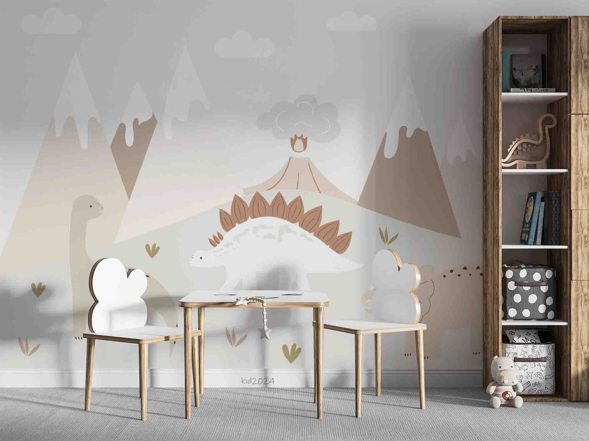 3D Mountain Dinosaur Cloud Volcano Wall Mural Wallpaper YXL 336