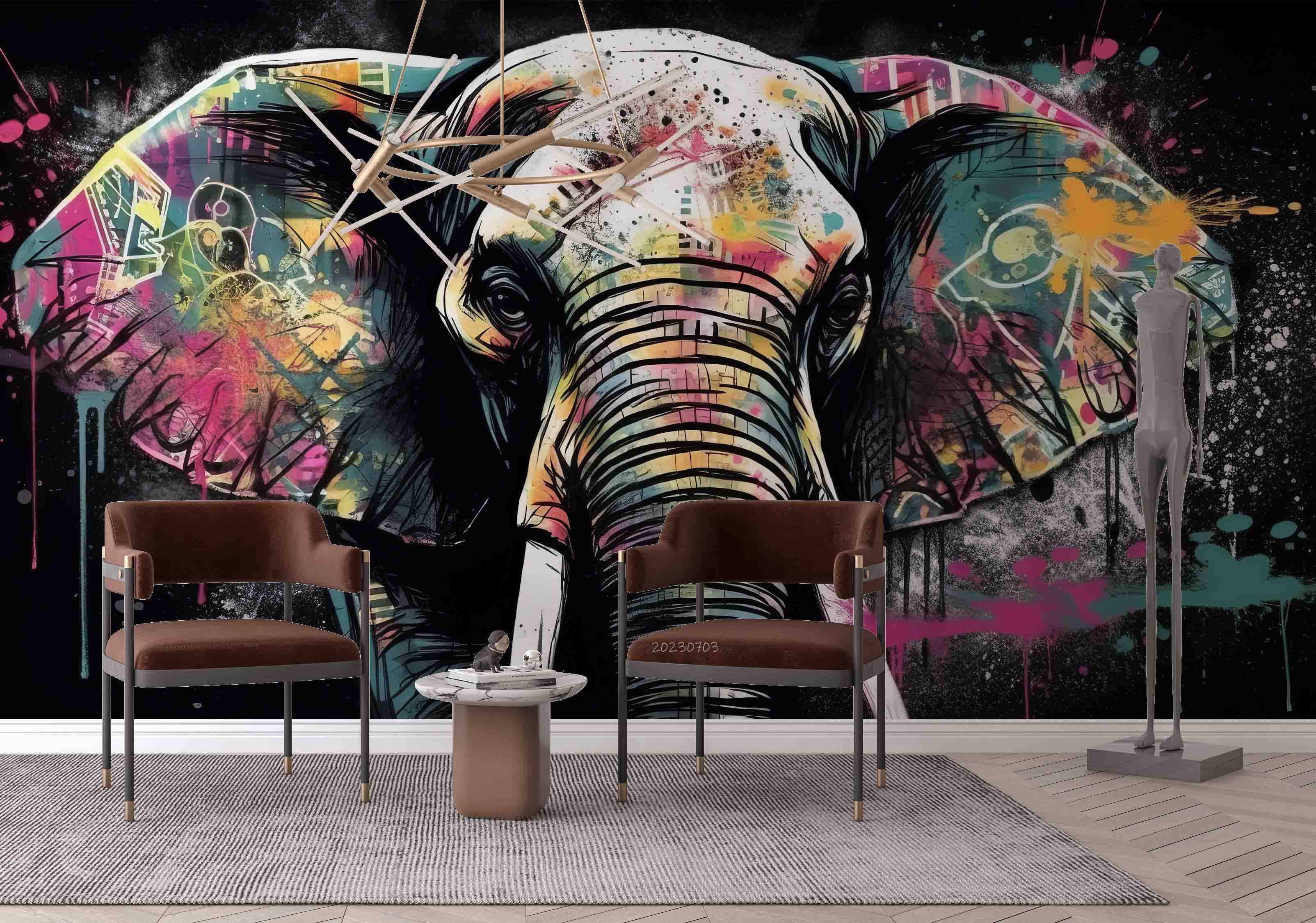 3D Animal Elephant Colours Graffiti Wall Mural Wallpaper YXL 1838