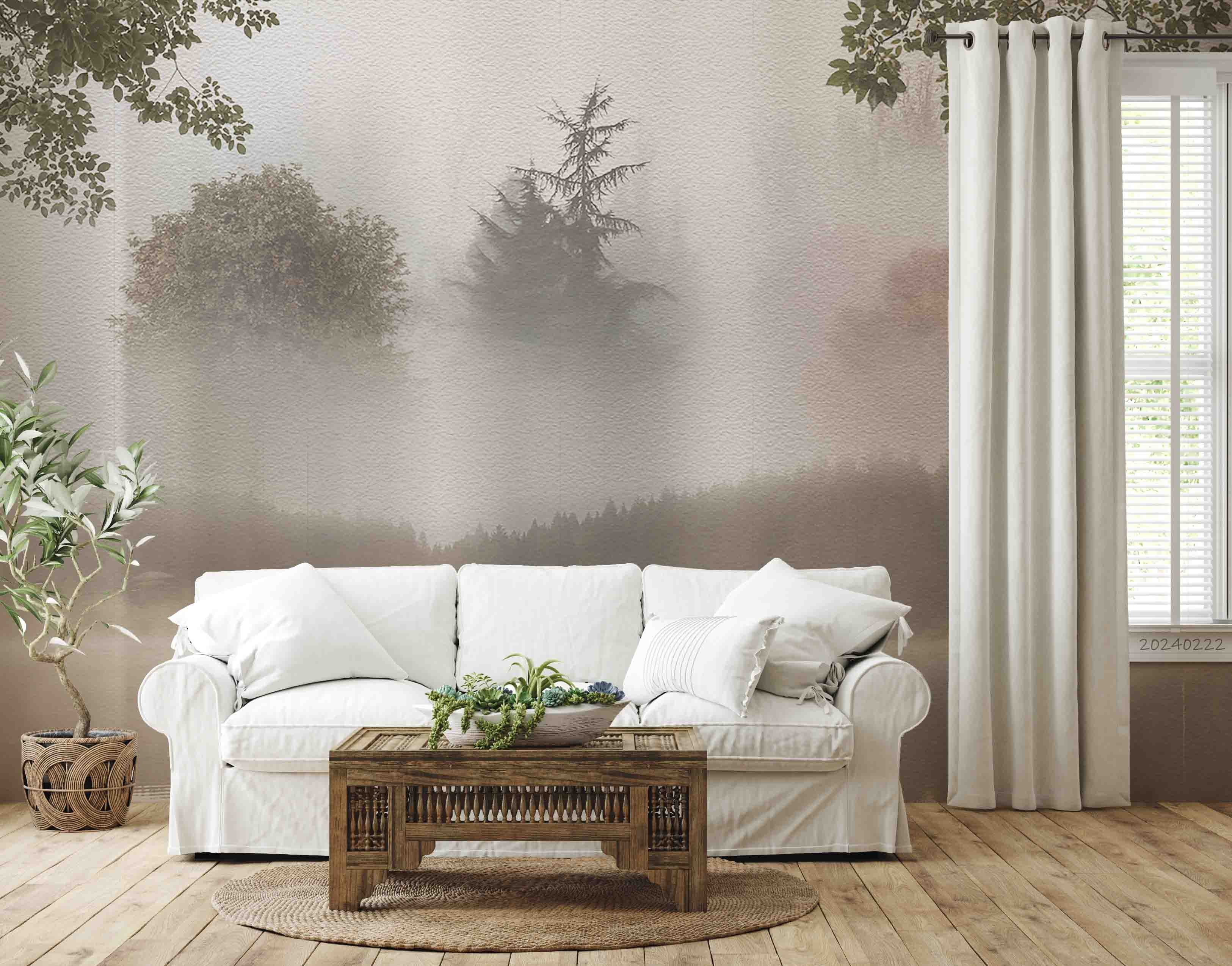 3D Watercolor Grey Forest Lake Wallpaper Wall Mural Wall Decor Wall Art Wall Sticker Remoable Wallpaper LQH