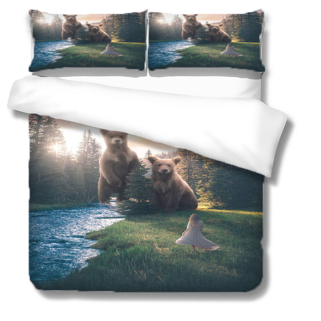 3D Tree Sea Grassland Bear Child Quilt Cover Set Bedding Set Duvet Cover Pillowcases 1187