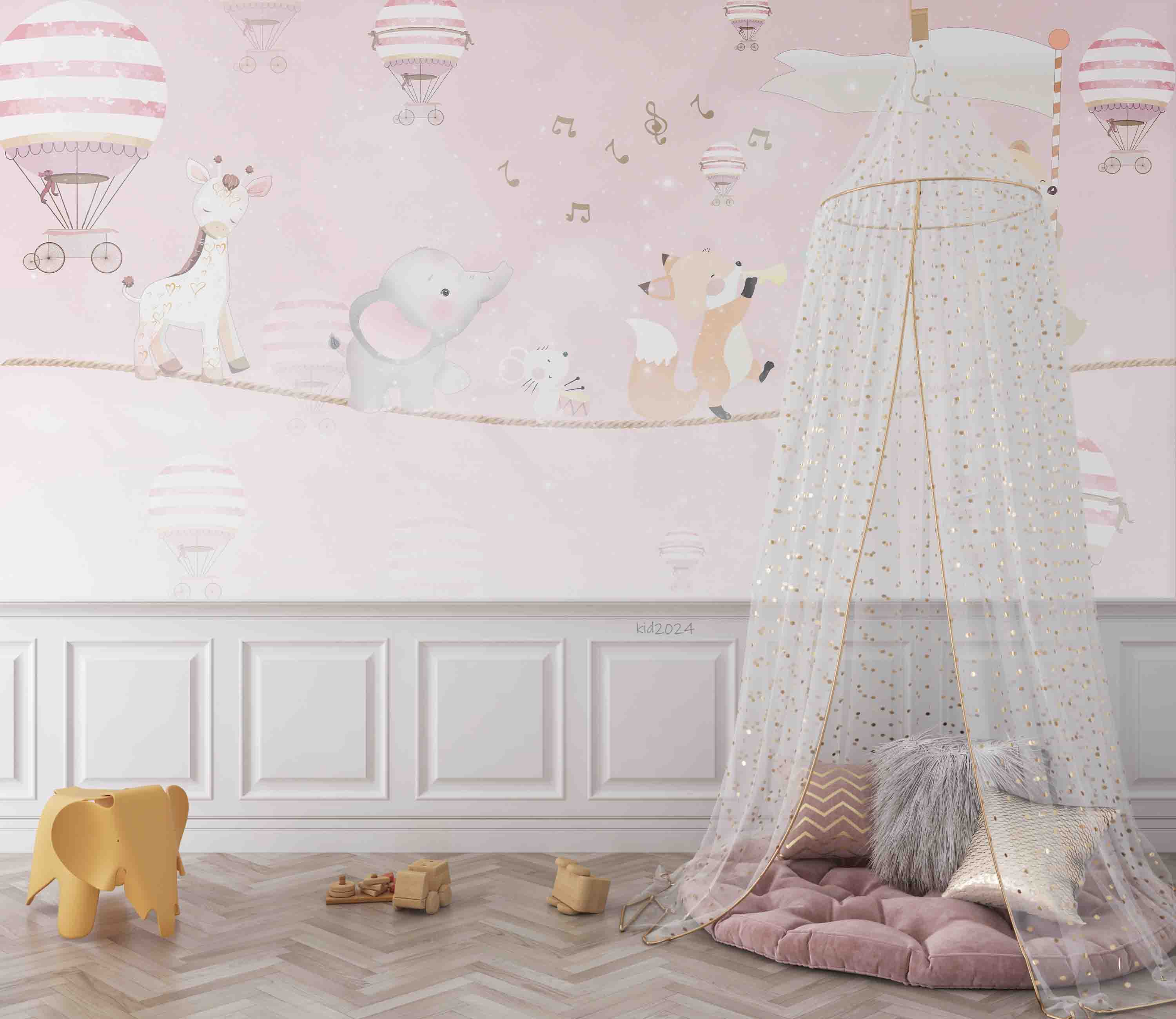 3D Bear Mouse Fox Elephant Rabbit Deer Hydrogen Balloon Wall Mural Wallpaper YXL 389