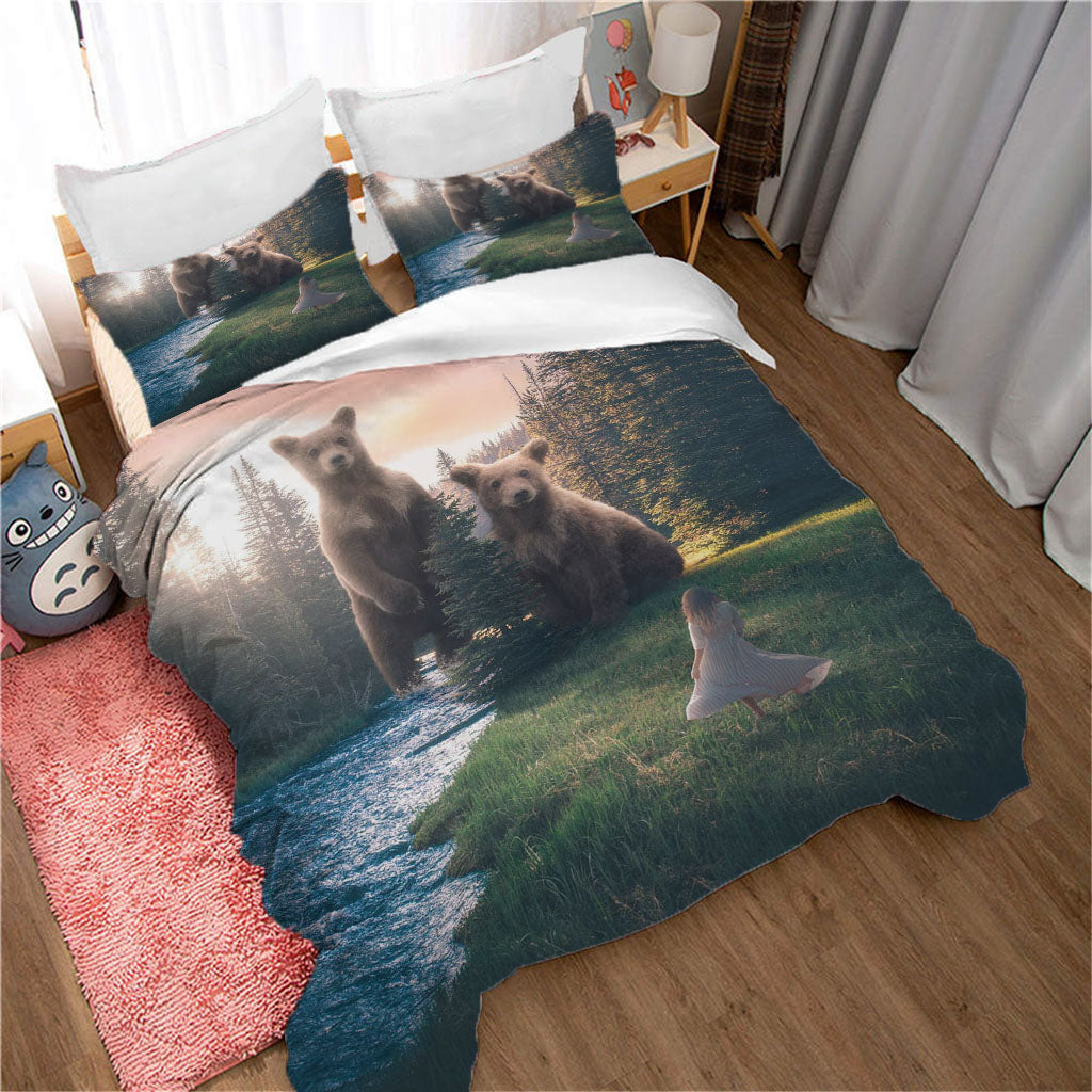 3D Tree Sea Grassland Bear Child Quilt Cover Set Bedding Set Duvet Cover Pillowcases 1187